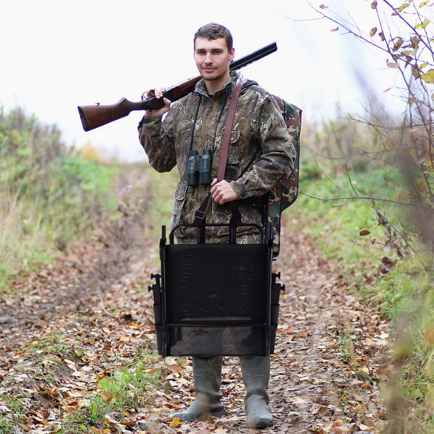 GYMAX Hunting Chair, 360 Degree Swivel Hunting Blind Chair with Carry Handle (with Armrest)