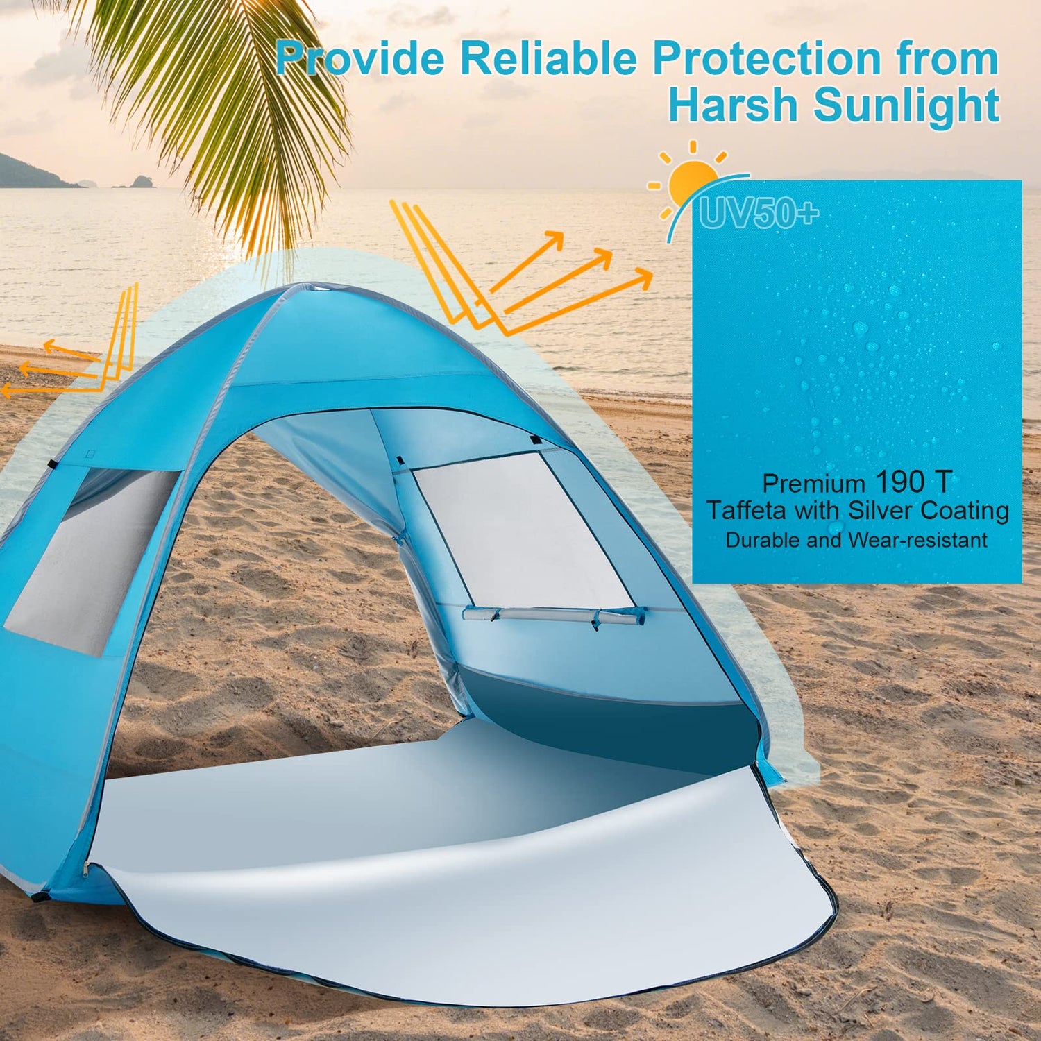 GYMAX Pop up Beach Tent, UPF 50+ Protection Portable Sunshade Instant Tent
