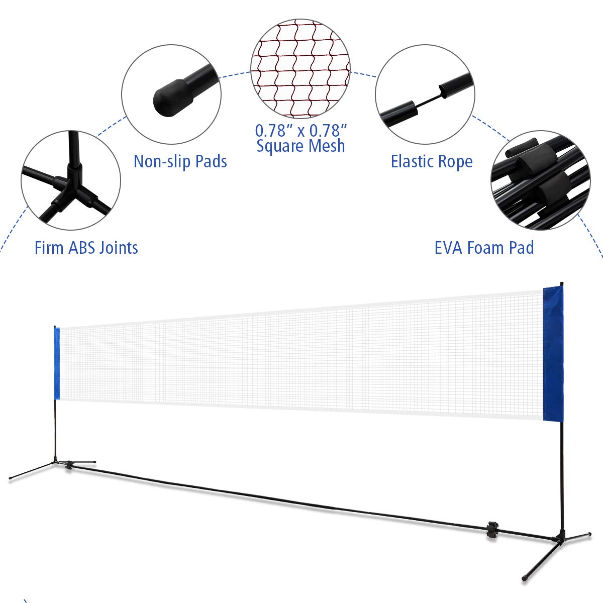 GYMAX Portable Badminton Net Set, 10FT/14FT/17FT Height Adjustable