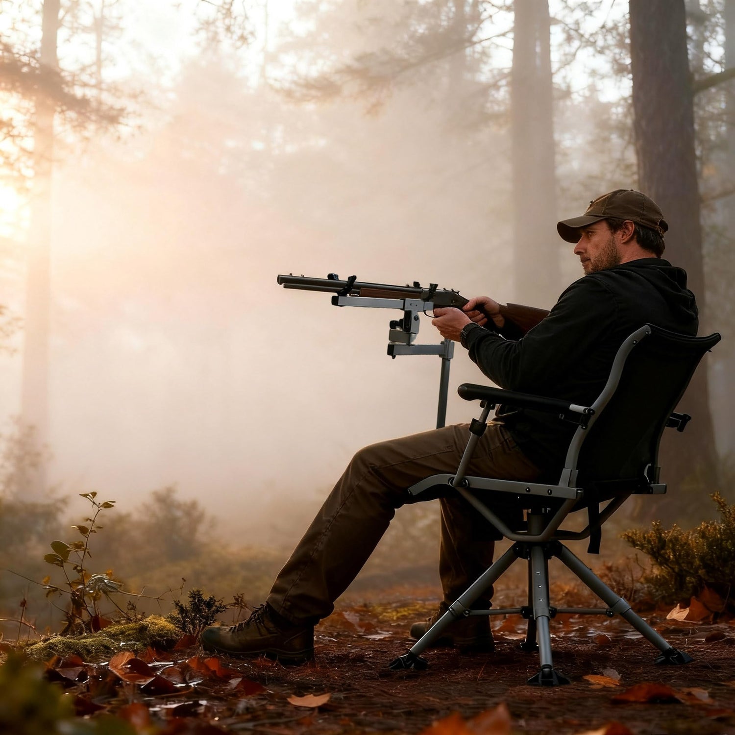 GYMAX Hunting Chair with Gun Rest 360° Swivel Hunting Blind Chair