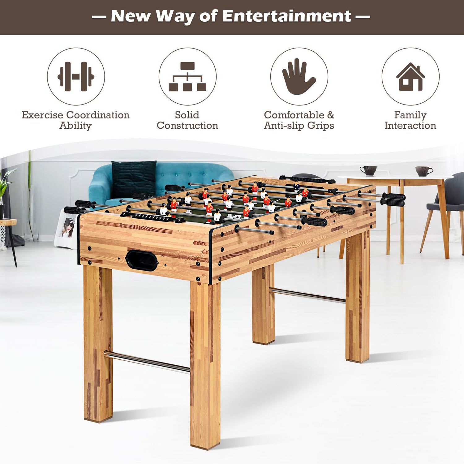 GYMAX 48" Foosball Table, Indoor Soccer Wood Game Table w/ 2 Balls, Competition Sized
