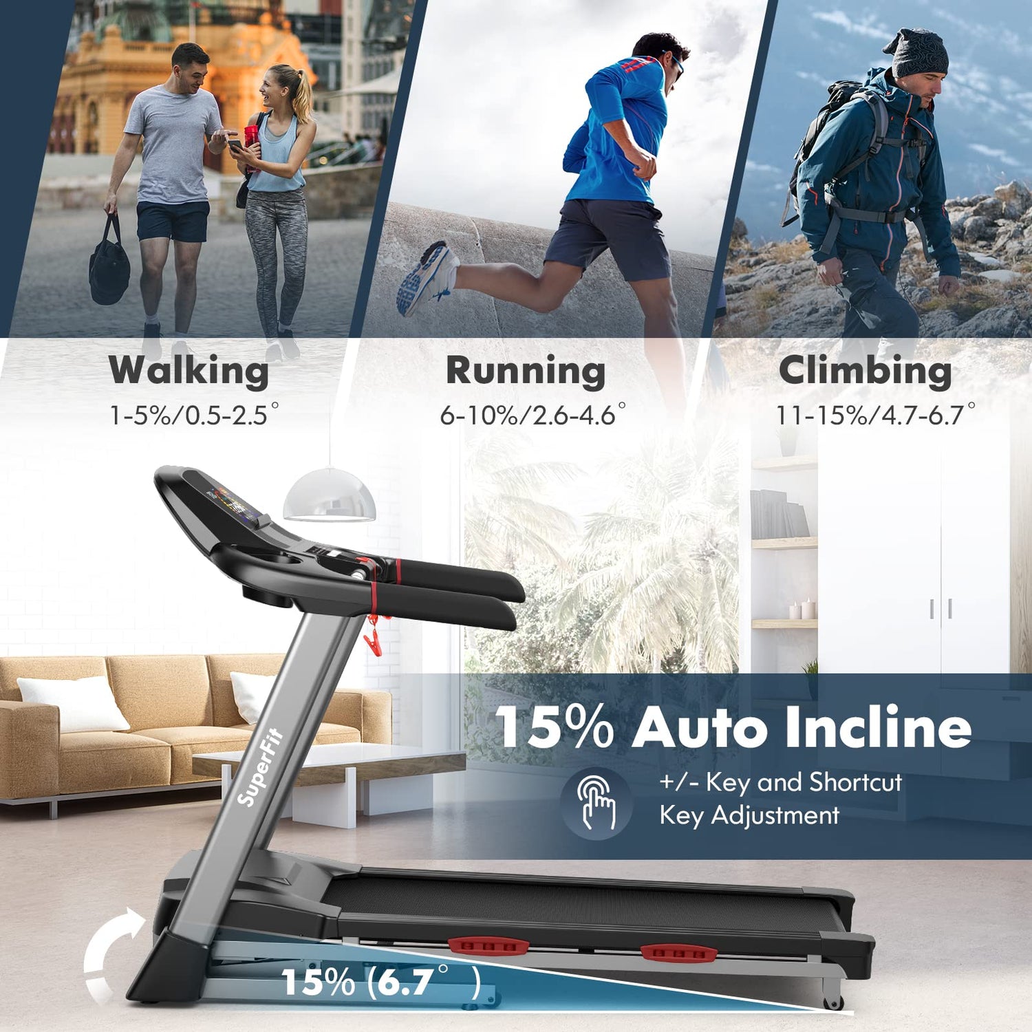 GYMAX Foldable Treadmill, 4.75HP Folding Treadmill with 15% Auto Incline, App Control, Bluetooth Speaker & Pules Sensor