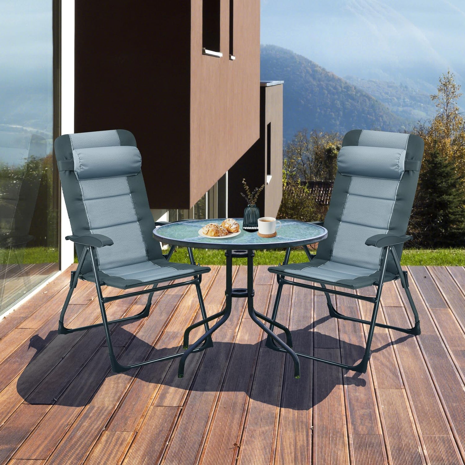 GYMAX Patio Chairs with Ottomans, Outdoor Recliner Set of 2/4 with 7-Level Backrest