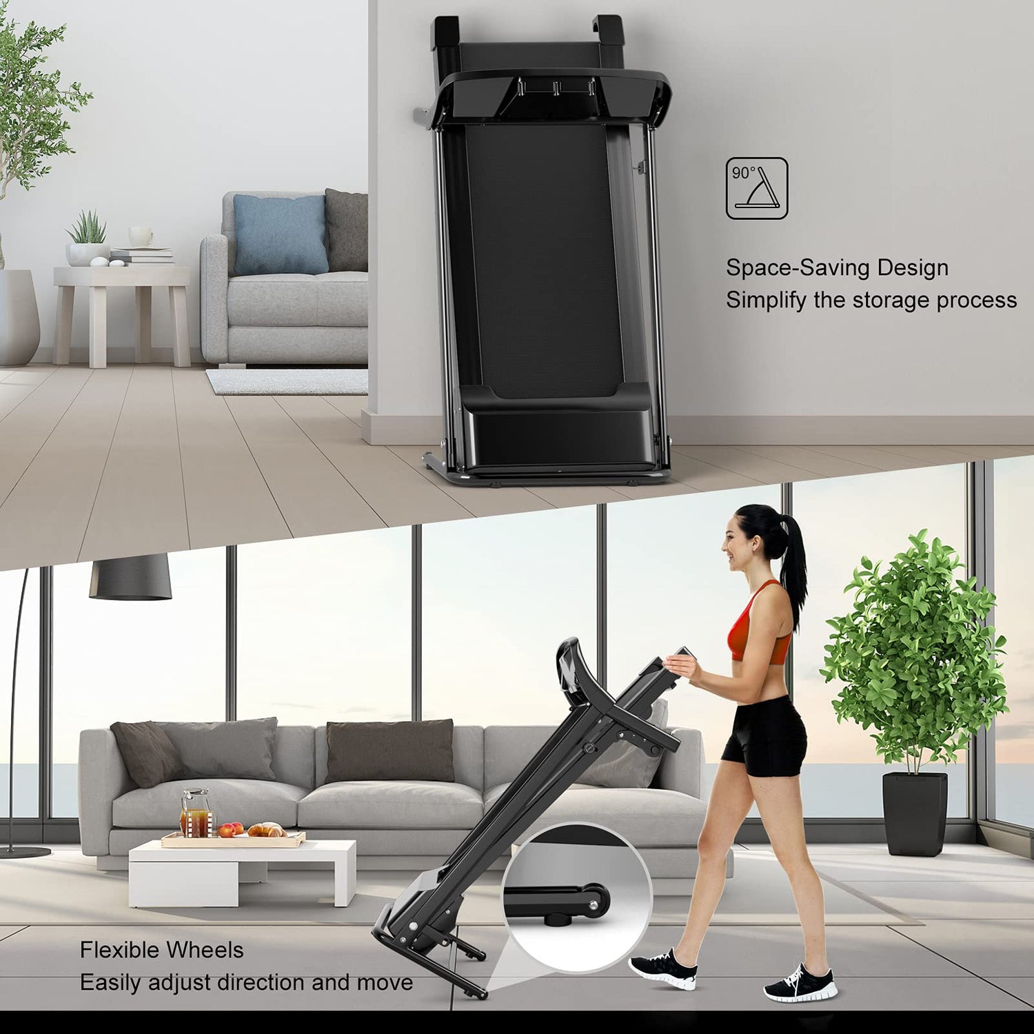 GYMAX Foldable Treadmill, Walking Treadmill with Manual Incline, 12 Preset Programs & Heart Sensor, Portable Running Machine for Small Space Home Office