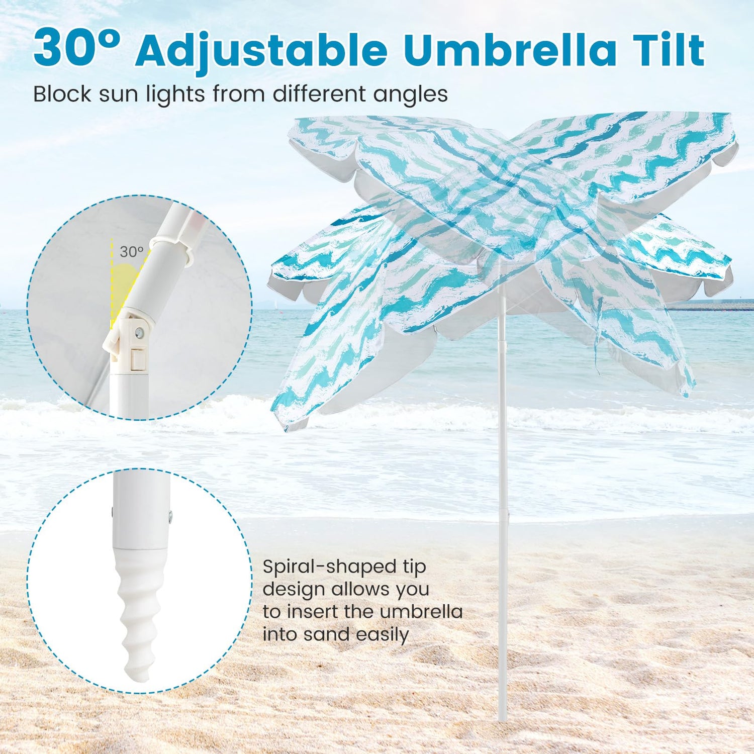 GYMAX Beach Chair with Umbrella Set of 4 Including 2 Folding Chairs Blanket