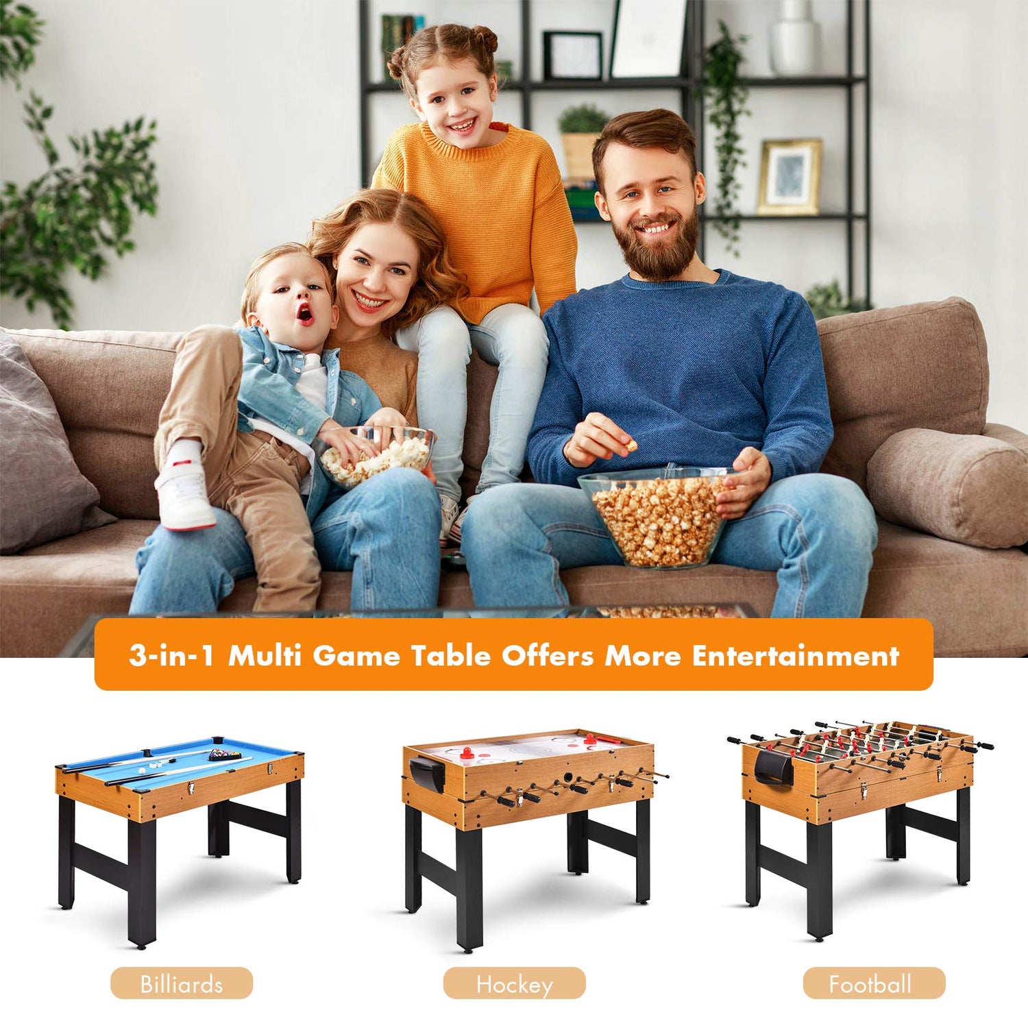 GYMAX 3 in 1 Game Table, 49 in Multi Game Table with Foosball Hockey & Billiards