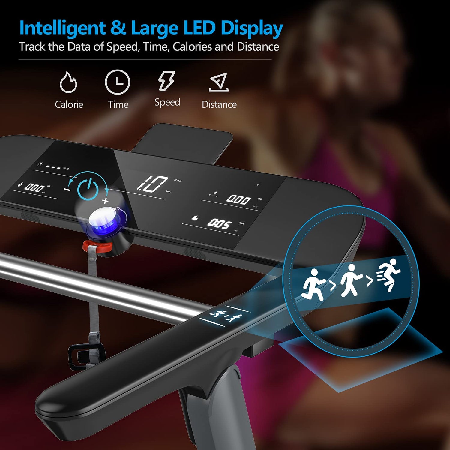 GYMAX Folding Treadmill, Italy Designer Electric Treadmill with Heart Rate Belt, LED Display, Quick Speed Switch Button