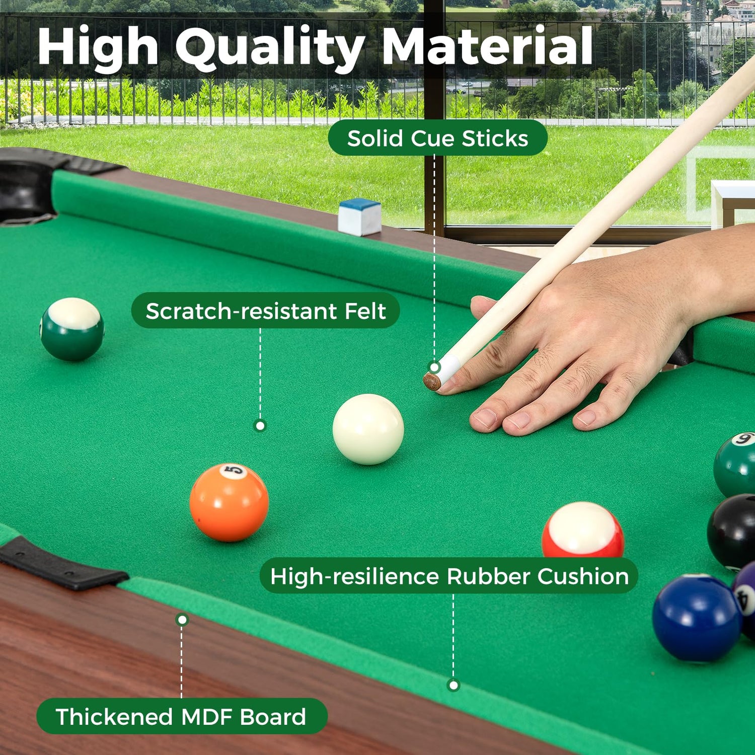 GYMAX Pool Table, 48 Inch Wooden Billiard Tables with 16 Balls, 2 Cue Sticks, 2 Chalks and Brush