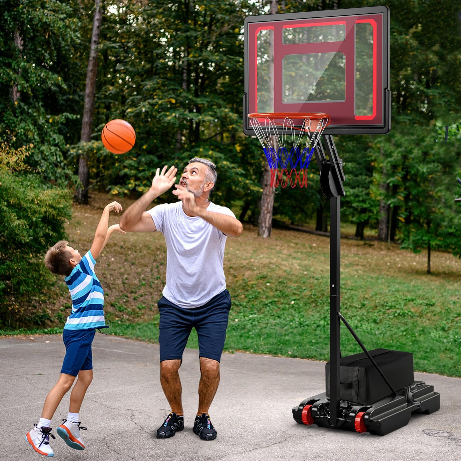 GYMAX Portable Basketball Hoop 5 FT to 10 FT Adjustable Basketball Goal with 10 Heights