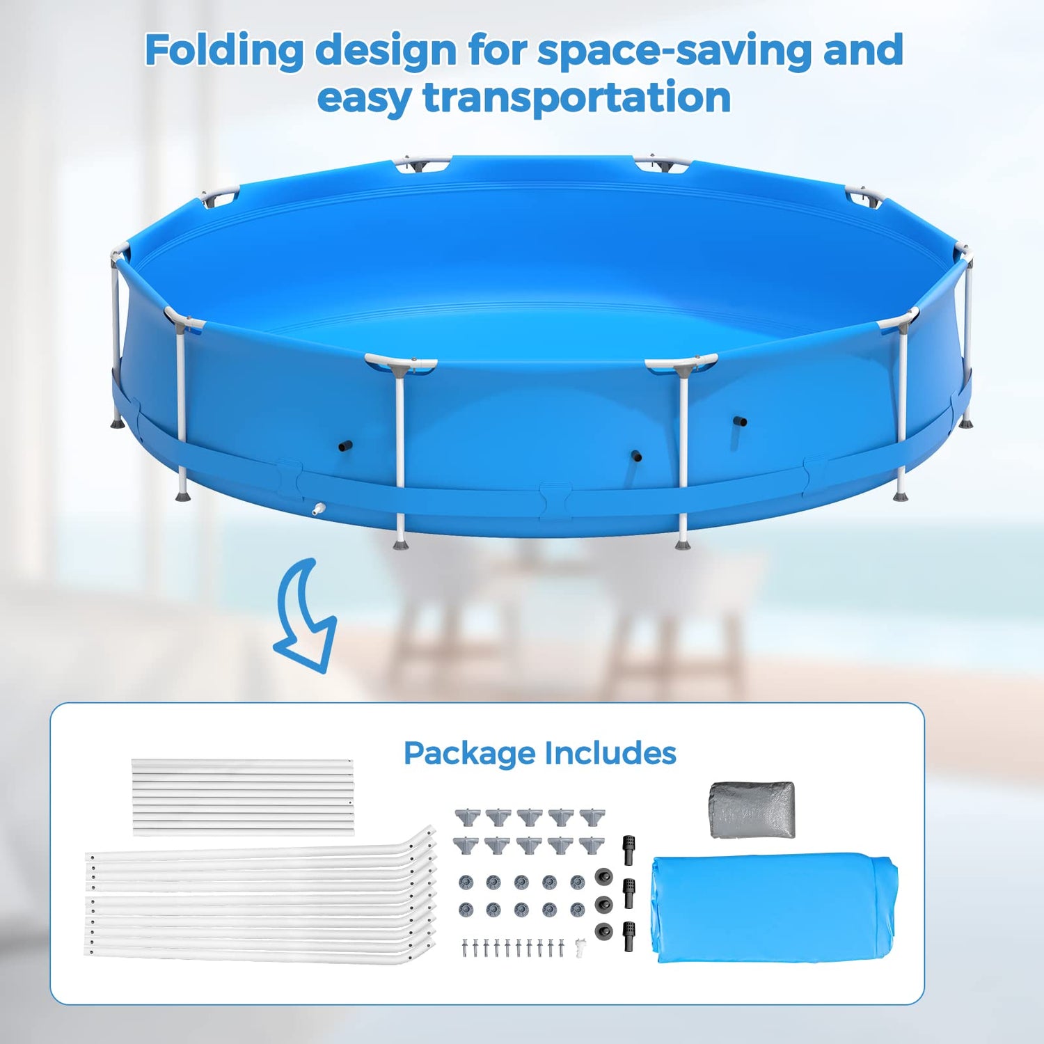 GYMAX 12ft x 31.5inch Above Ground Pool, Steel Framed Swimming Pool with Cover
