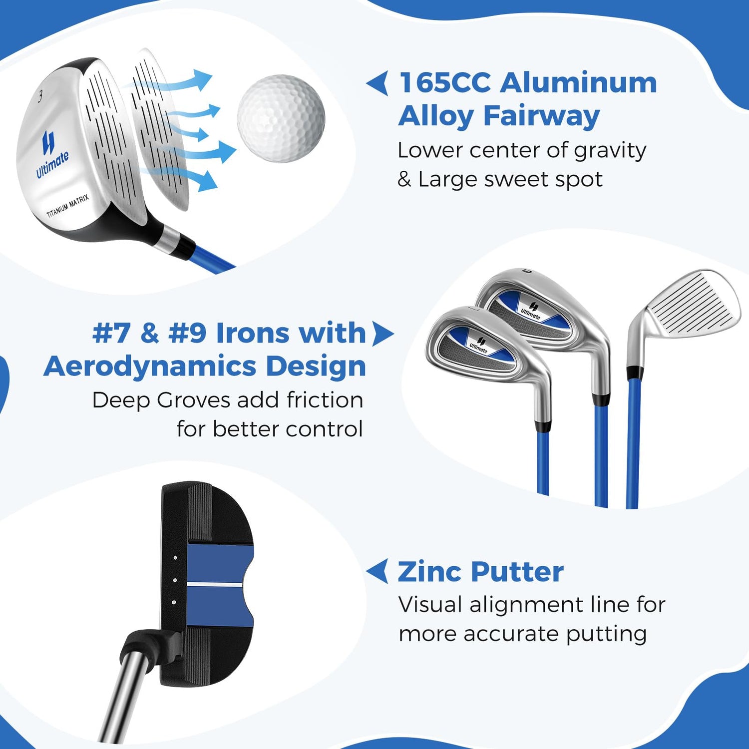 GYMAX Kids Golf Clubs, Junior Golf Set for Right Hand Includes 