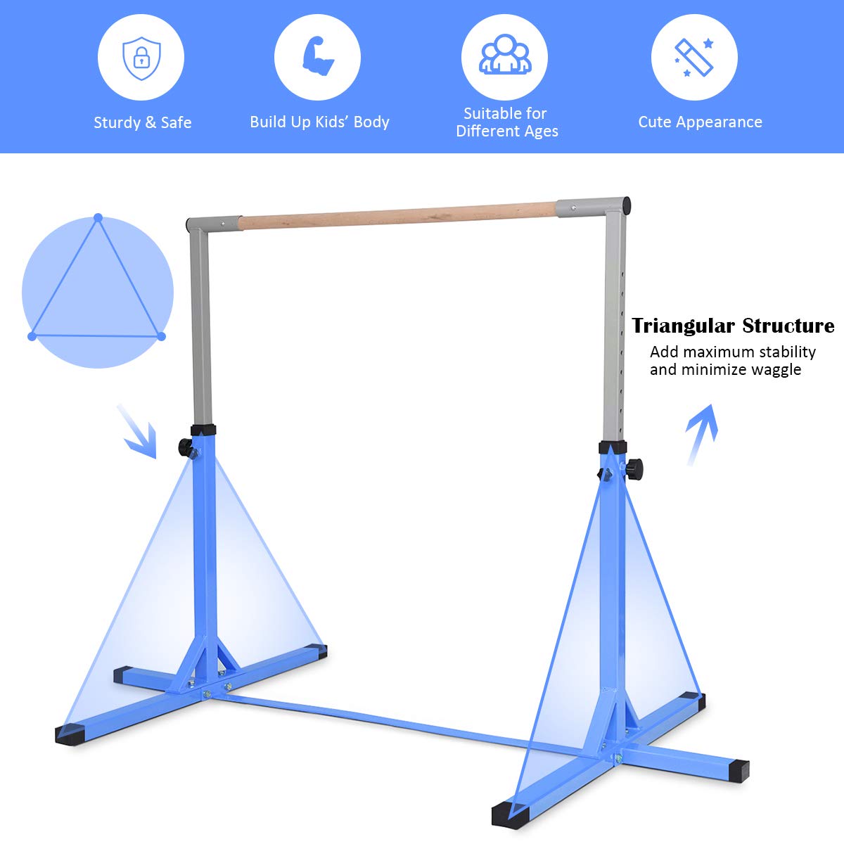 GYMAX Gymnastics Bar, Junior Training Steel Bar Height Adjustable, Gymnastics Equipment for Kids Home Training