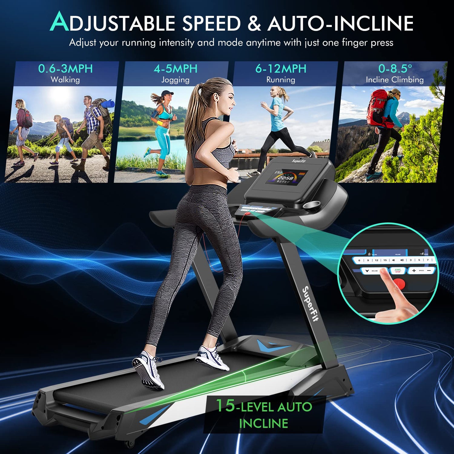 GYMAX Folding Treadmill, 4.75HP Auto Incline Treadmill with LED Monitor, Blue Tooth Speaker