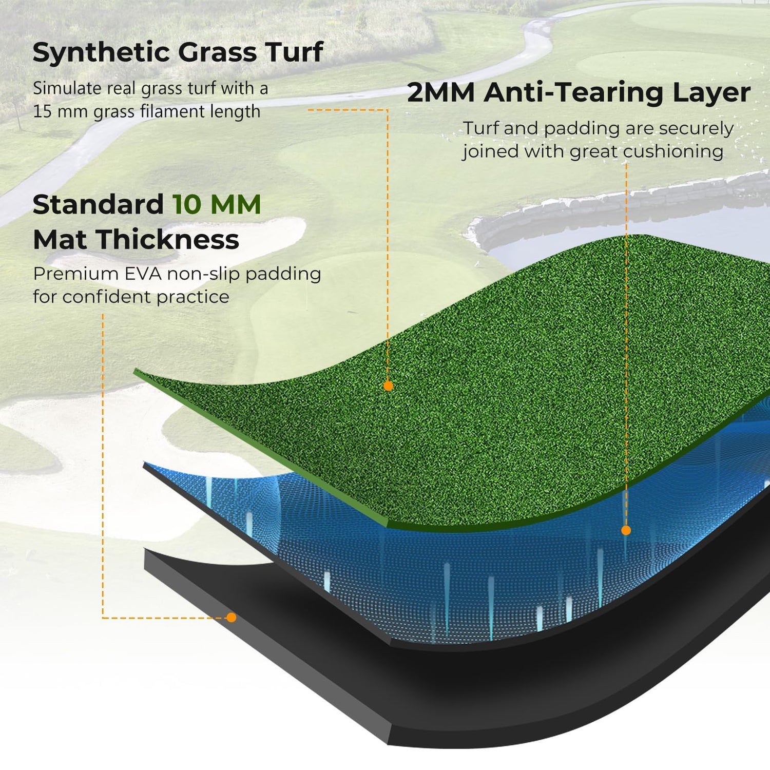 GYMAX Golf Mat, Artificial Turf Golf Hitting Mat w/ 2 Alignment Sticks & 2 Rubber Tees