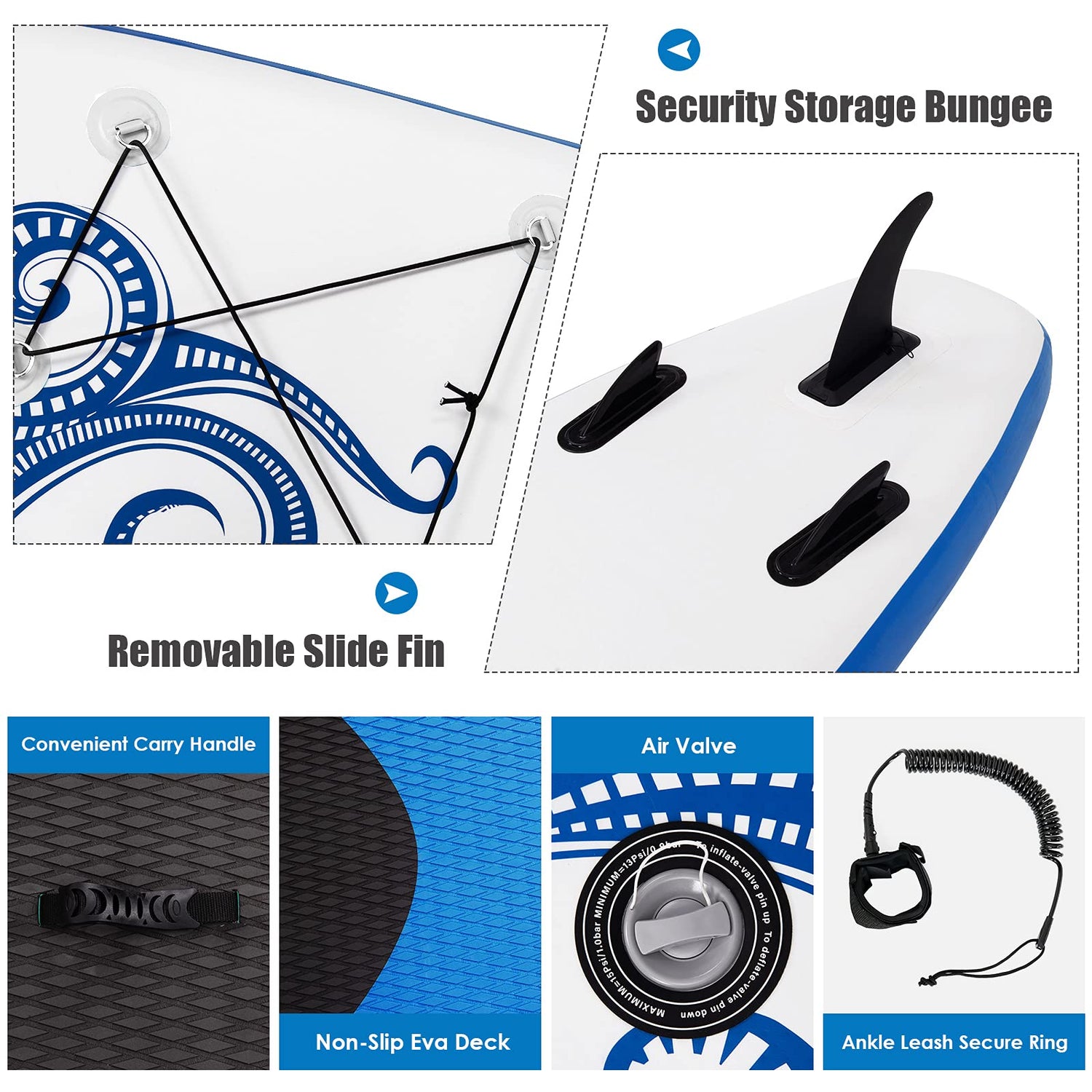 GYMAX Inflatable Stand Up Paddleboard, 6.5" Surfing Boarding with Hand Pump, Adjustable Paddle