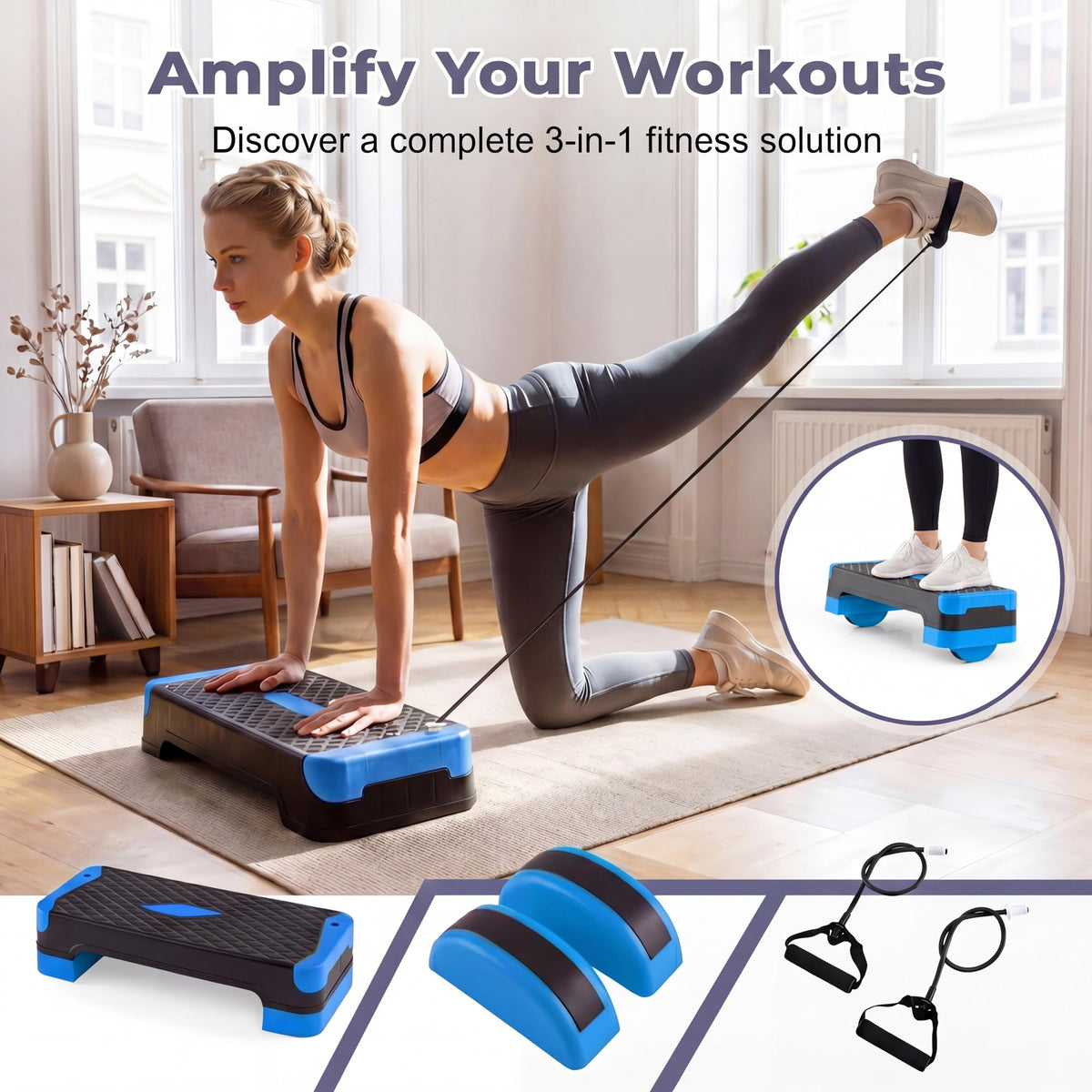 GYMAX Aerobic Step Platform 600lbs Adjustable 5 in 1 Exercise Stepper