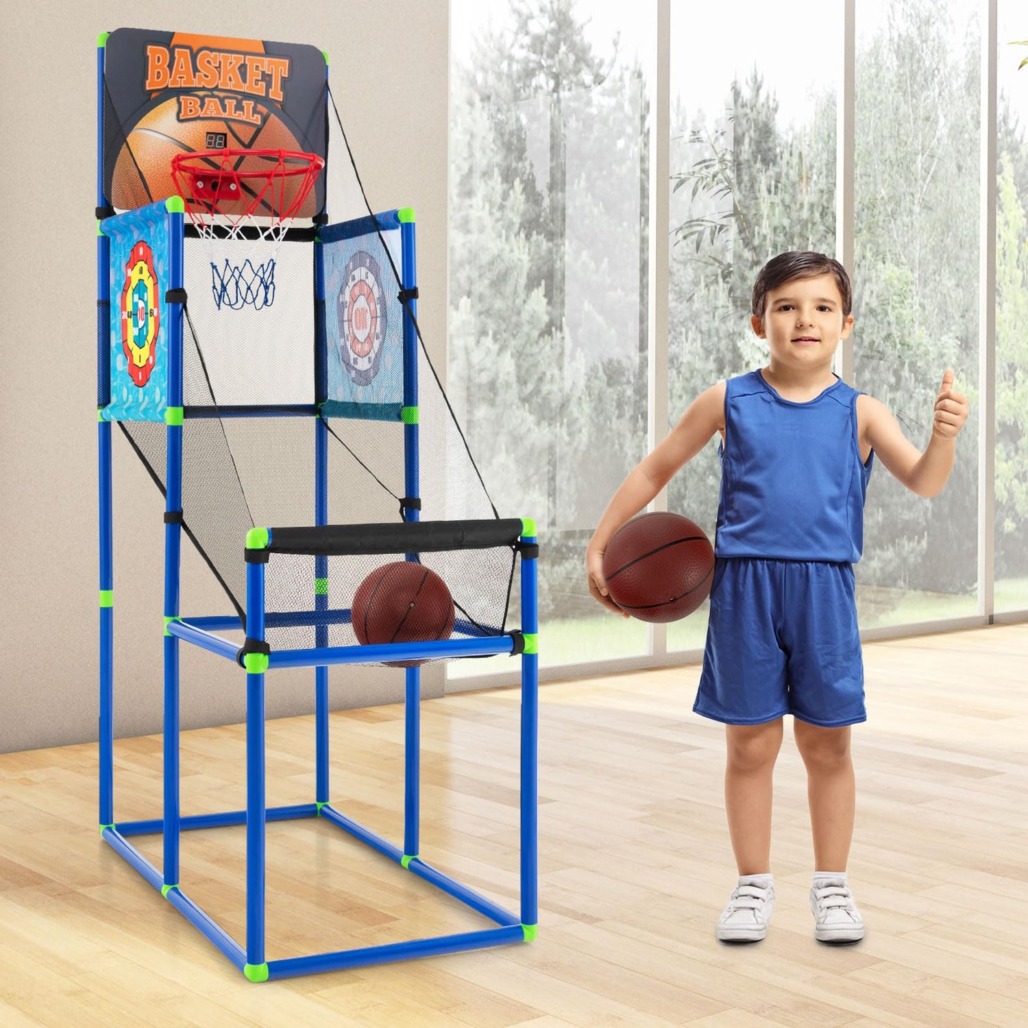 2-in-1 Basketball Arcade Game Set w/8 Sticky Balls
