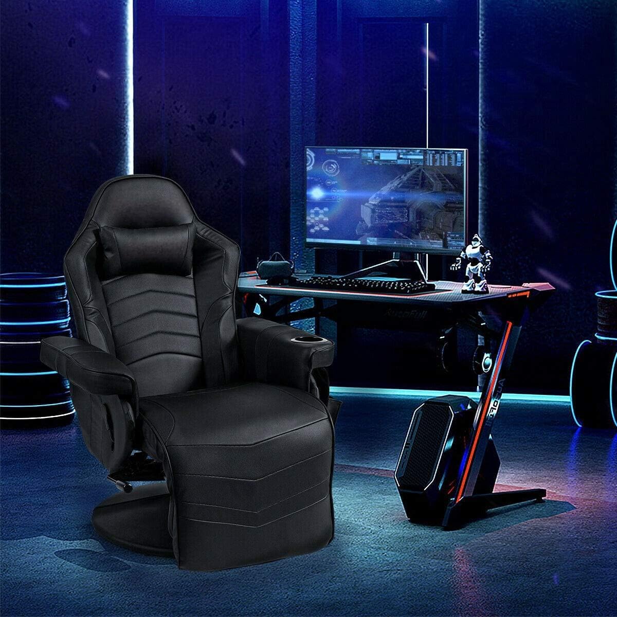 GYMAX Gaming Chair with Footrest Massage Video Game Chairs for Adults