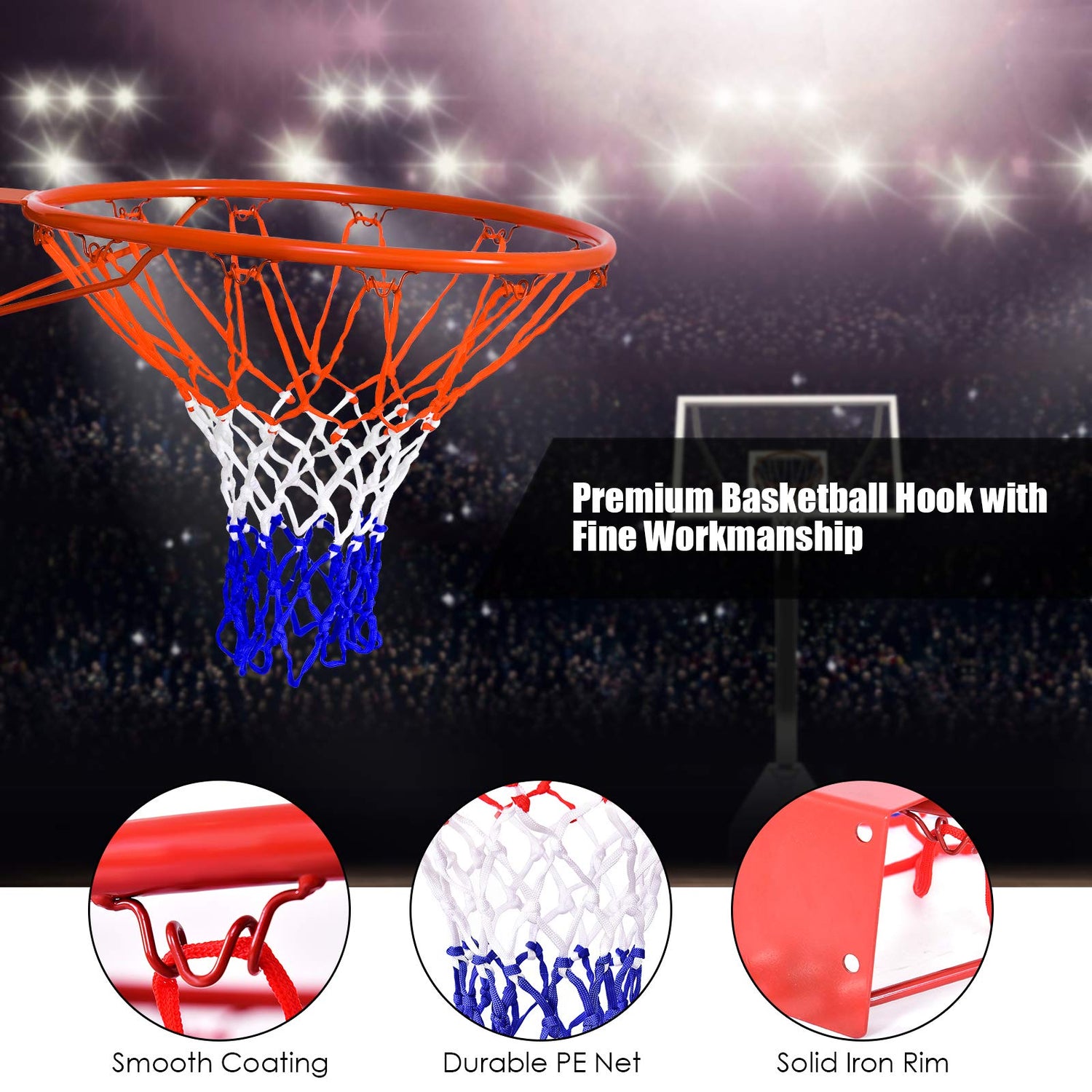 GYMAX Basketball Rim, 18'' Heavy Duty Wall Mounted Basketball Rim Indoor Outdoor Hanging Basketball Goal for Kids Adult