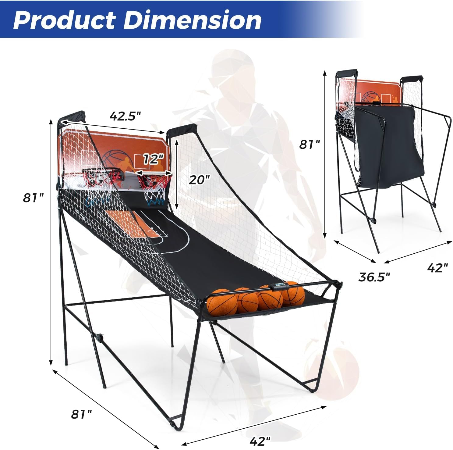 GYMAX Arcade Basketball Game Indoor Foldable