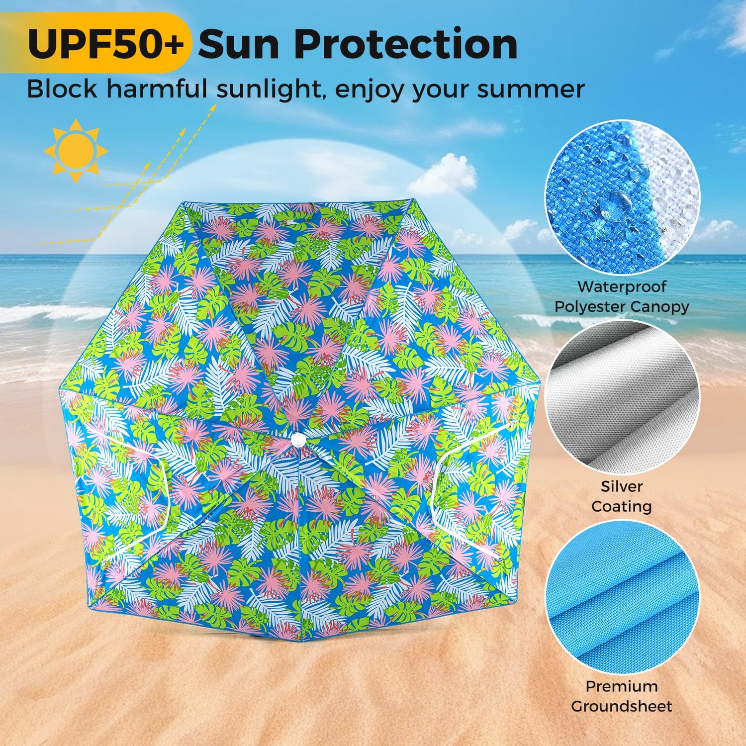 GYAMX Beach Umbrella Tent, 2-in-1 Pop up Beach Tent UPF50+ with Carrying Bag, Groundsheet