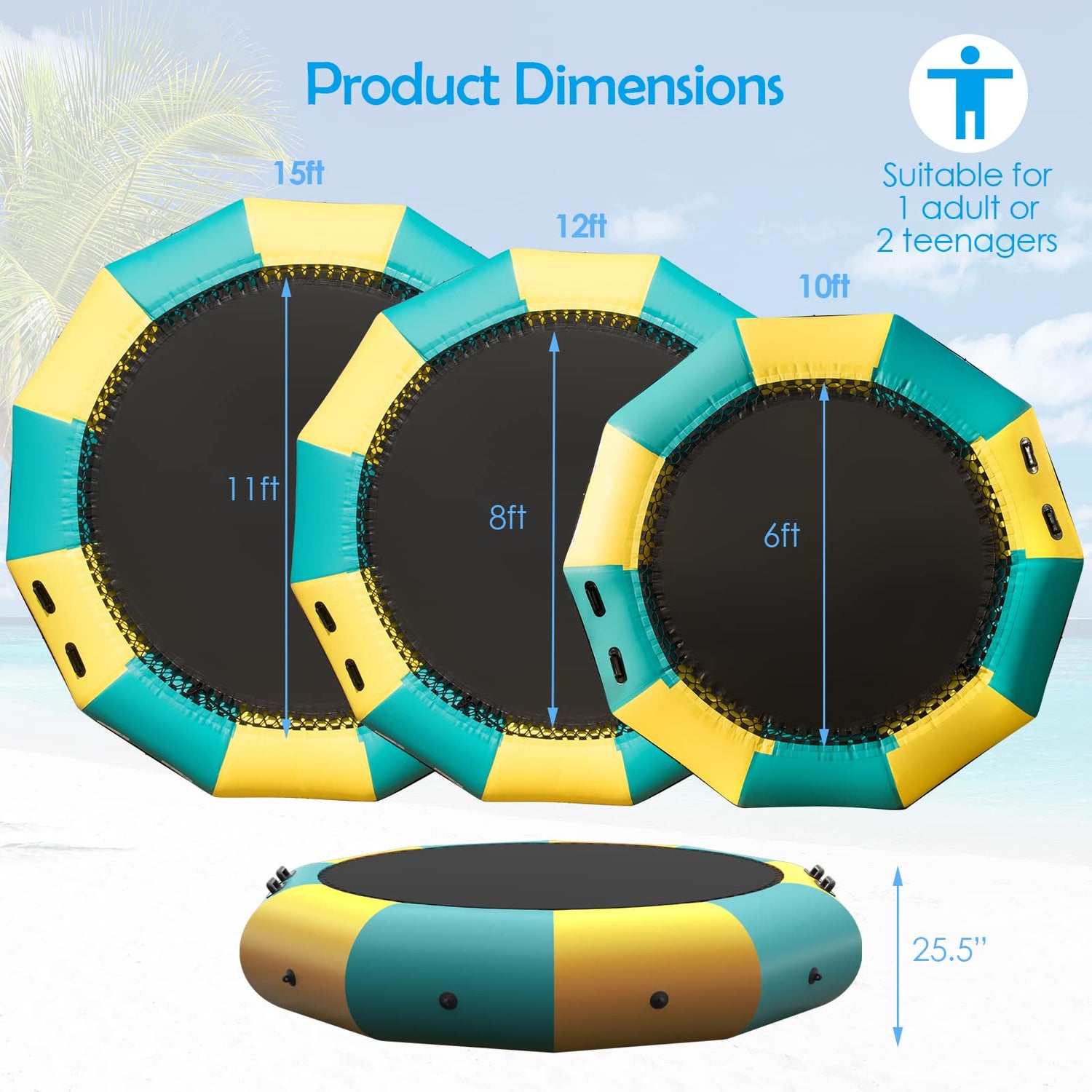 GYMAX Water Trampoline, Floating Lake Trampoline with Electric Pump & Rope Ladder, Inflatable Water Bouncer for Lake