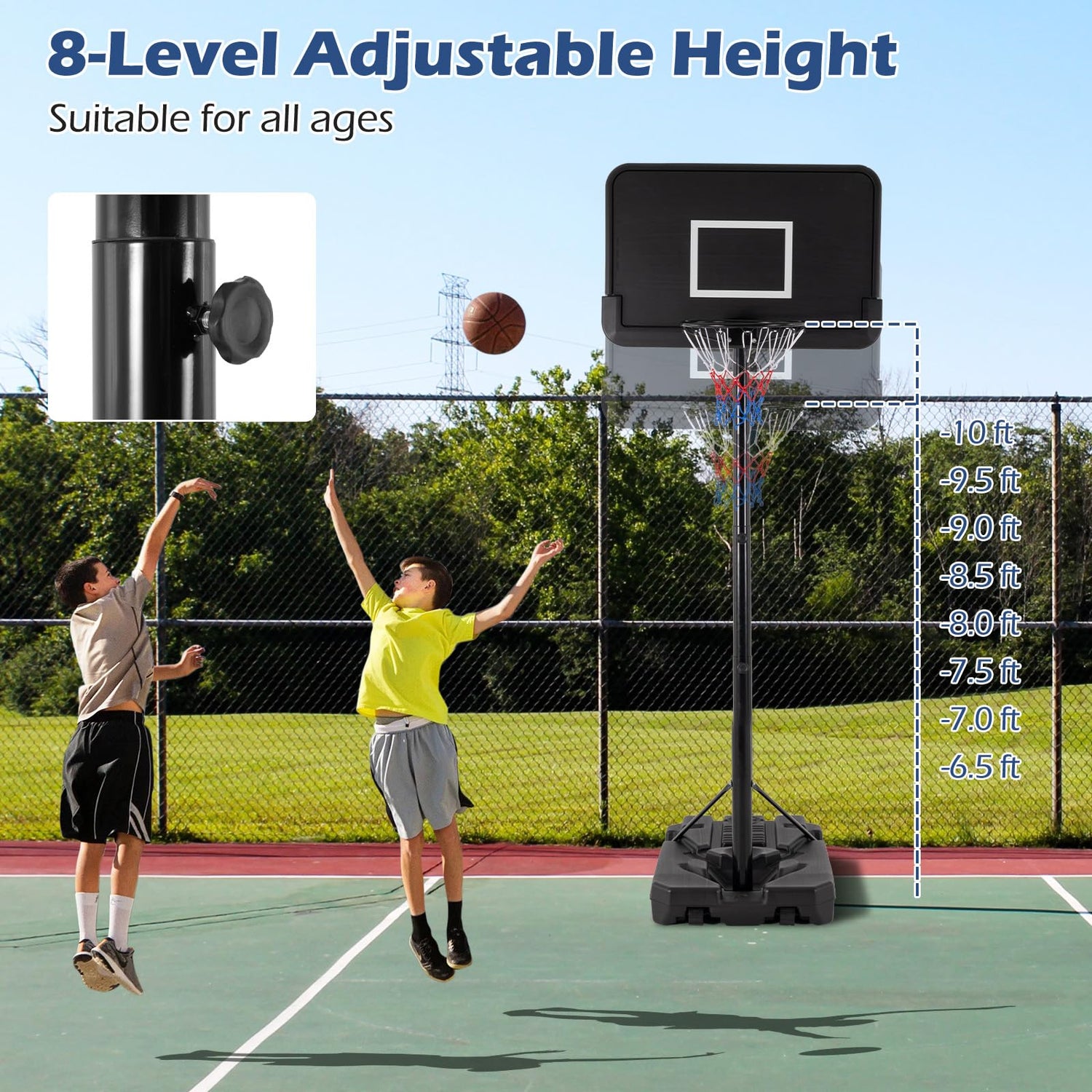 GYMAX Basketball Hoop, Portable Basketball Hoop 6.5-10 ft Adjustable w/Extra Large Fillable Base
