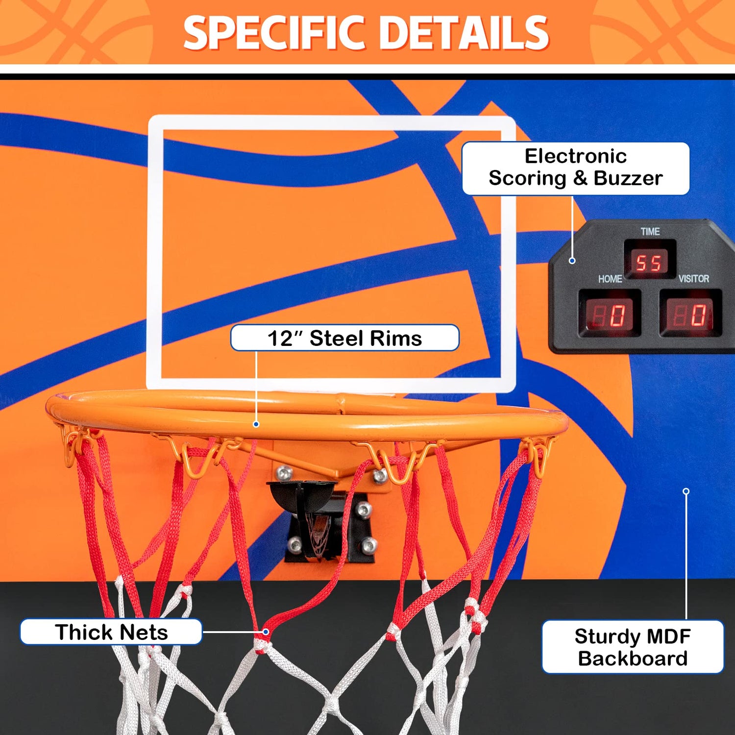GYMAX Electronic Basketball Game, Single Basketball Shootout with LED Scoreboard, 3 Basketballs & Pump