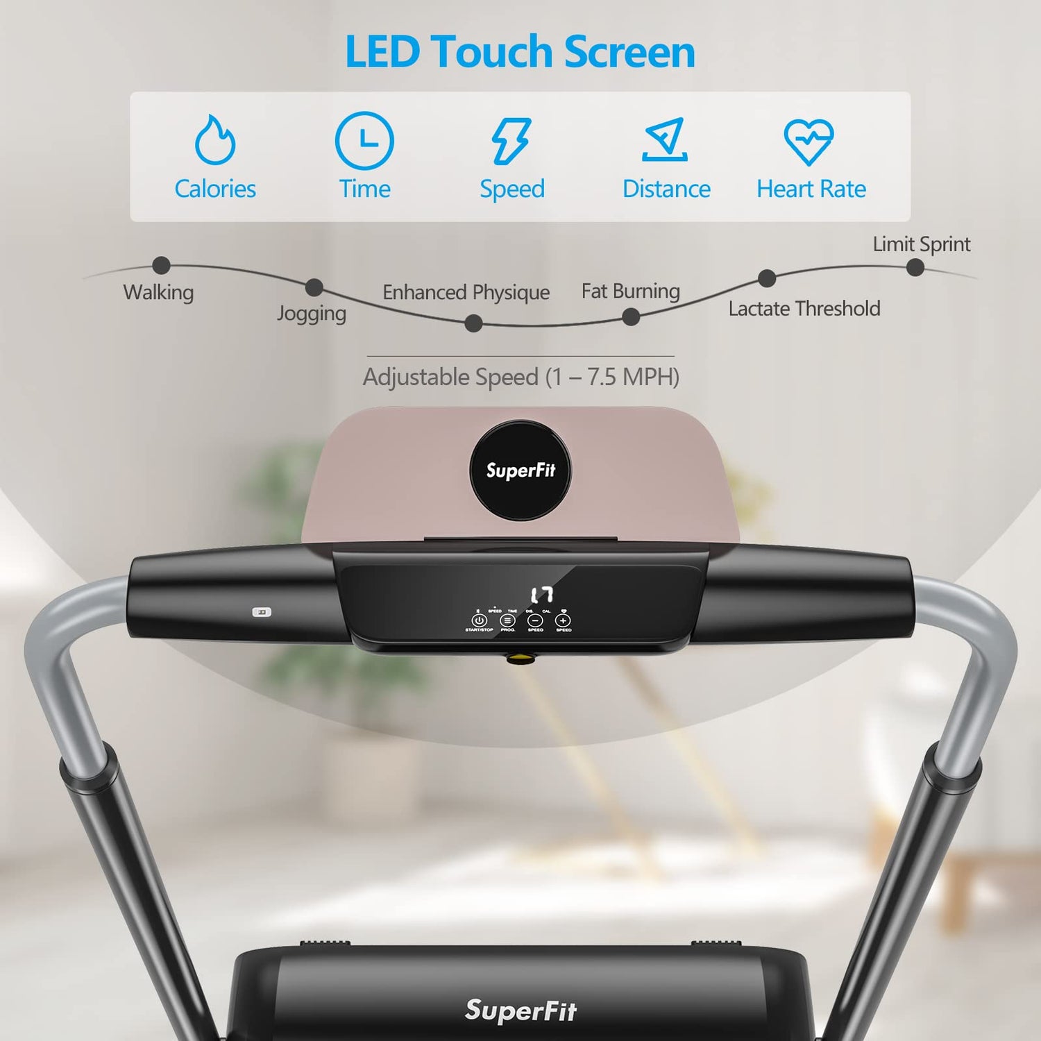 GYMAX Folding Treadmill, 3HP Quick Fold n Set Walking Running Machine with LED Touch Screen