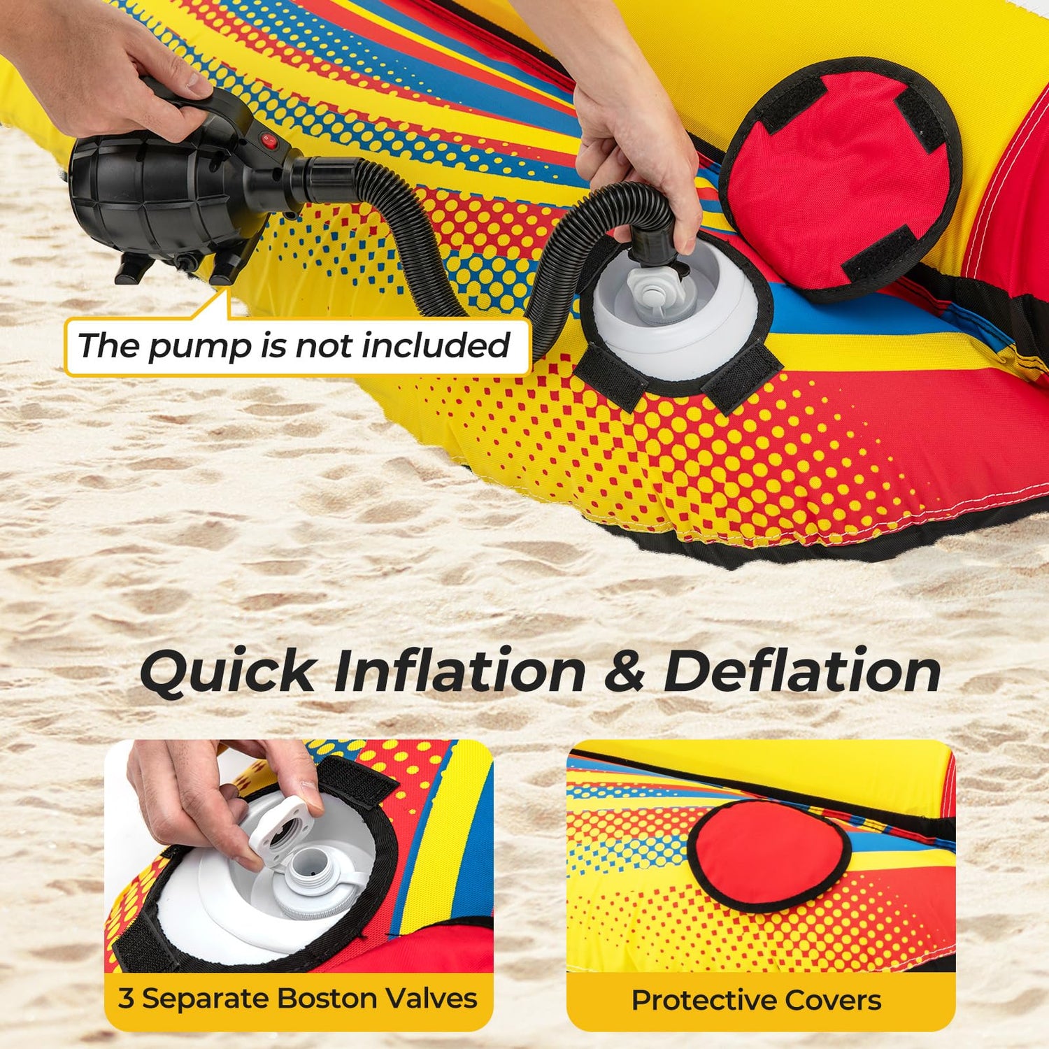GYMAX Hot Dog Towable 2 Riders Towable Tube for Boating with EVA Seat Pads