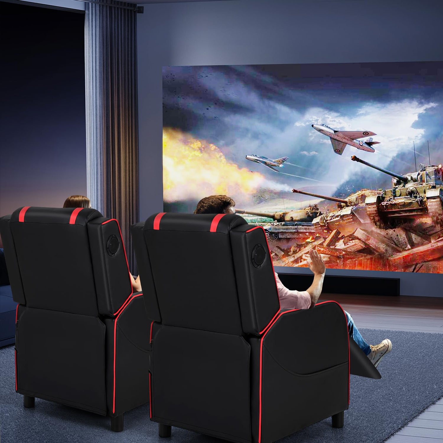 GYMAX Gaming Recliner, Massage Gaming Chair with Bluetooth Speaker, Adjustable Footrest & Lumbar Support