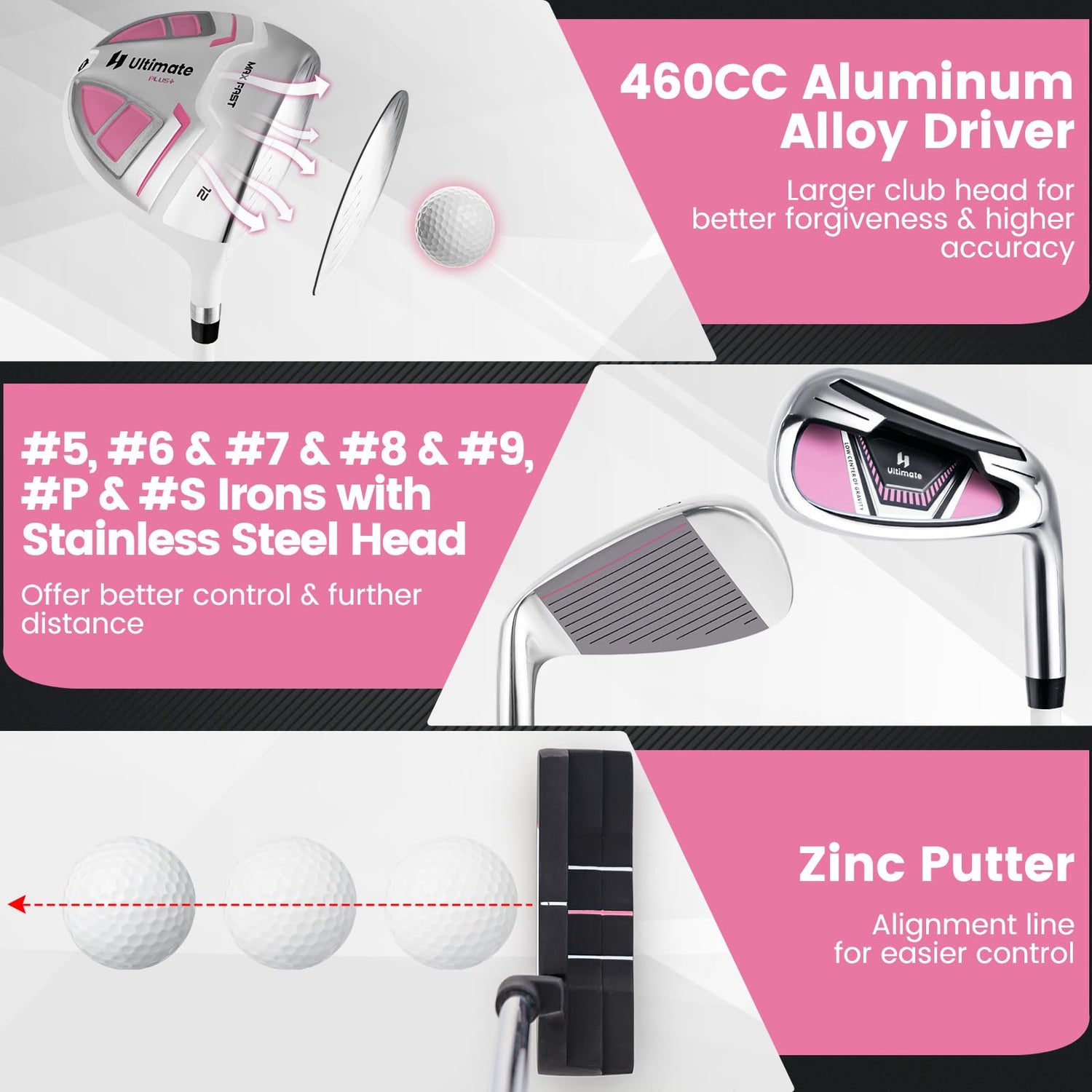 GYMAX Women Golf Clubs, 16PCS Right Handed Golf Set Includes Graphite 460CC Driver