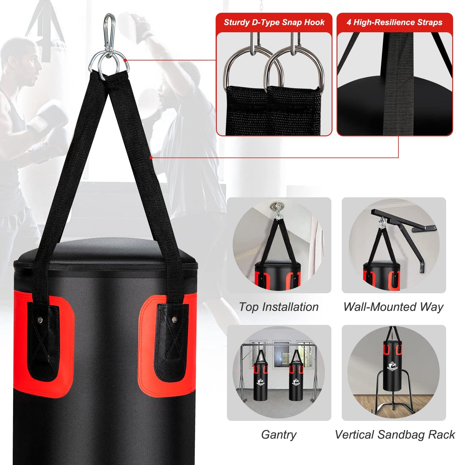 GYMAX Punching Bag Set, 56lbs Prefilled Heavy Duty Boxing Bag for Adults with 12OZ Punching Gloves & Two 95" Hand Wraps