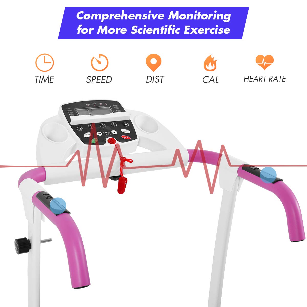 GYMAX Foldable Treadmill, Portable Treadmill with with 12 Preset Programs, LCD Monitor, Built-in Wheels & Pulse Sensor