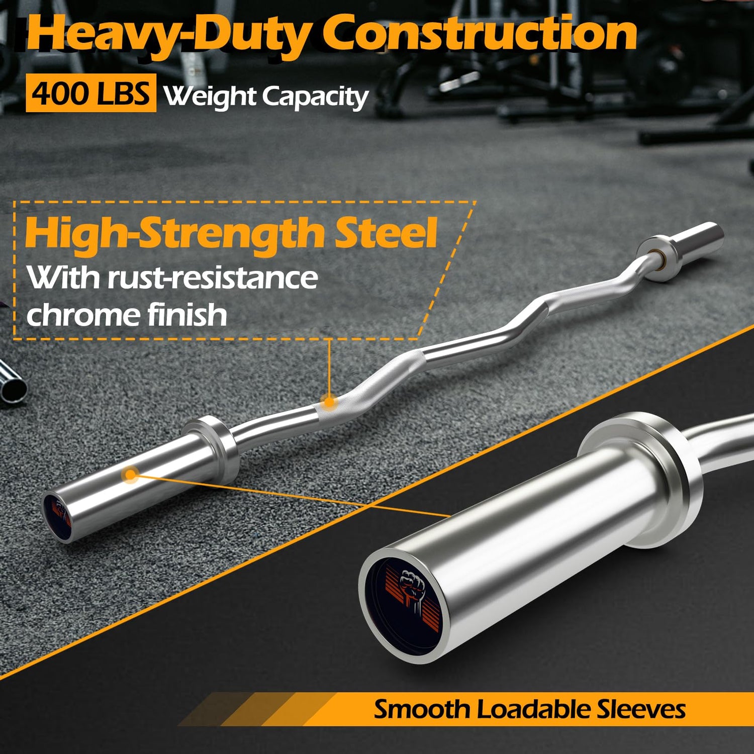 GYMAX Curl Bar, 47” EZ Curl Bar with Copper Sleeve and Bearing Connection