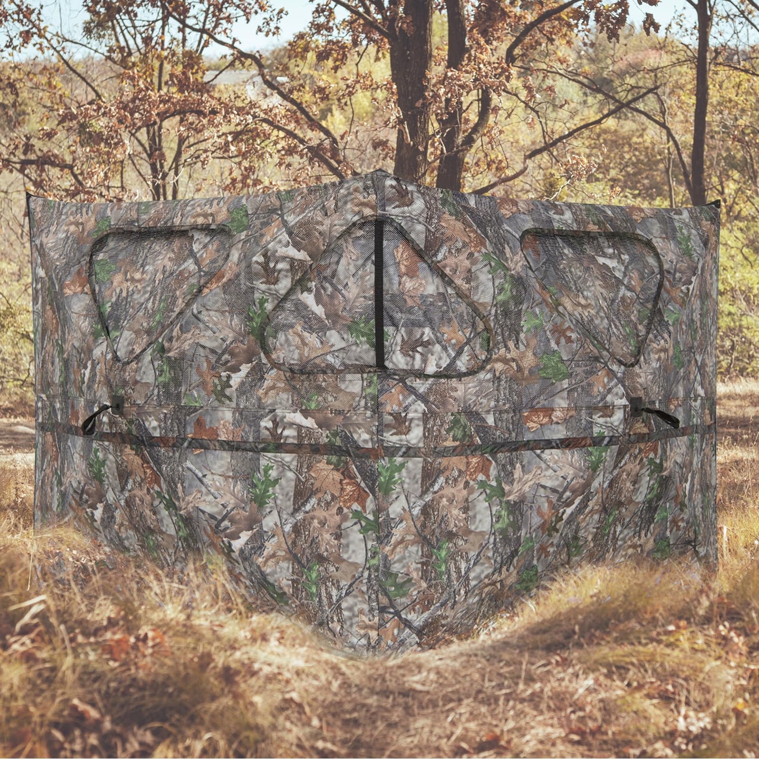 2-Panel See Through Pop Up 2-3 Persons Camouflage Deer Blind with Windows & Carrying Bag