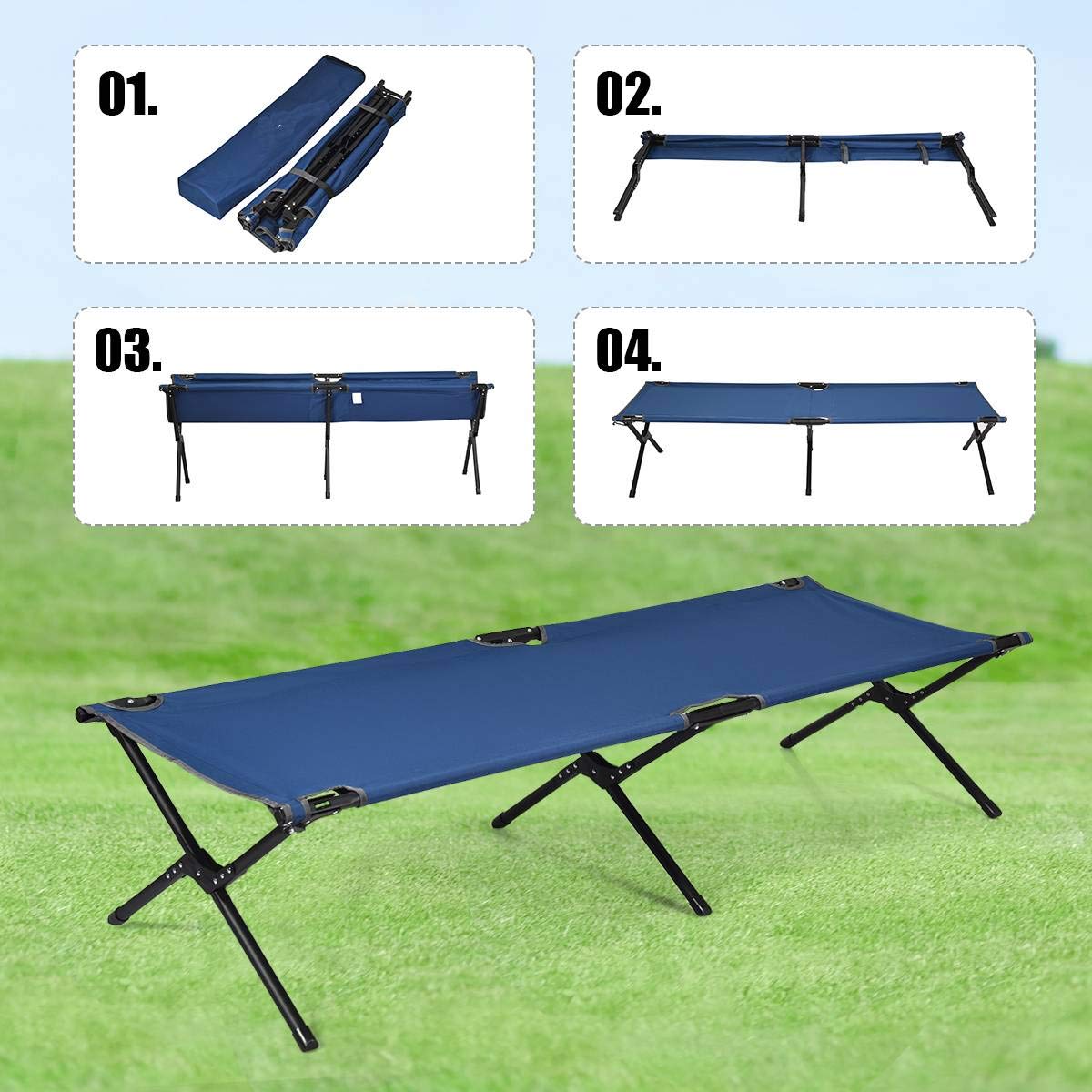 GYMAX Folding Camping Cot, Heavy Duty Portable Military Cot with Oxford Fabric