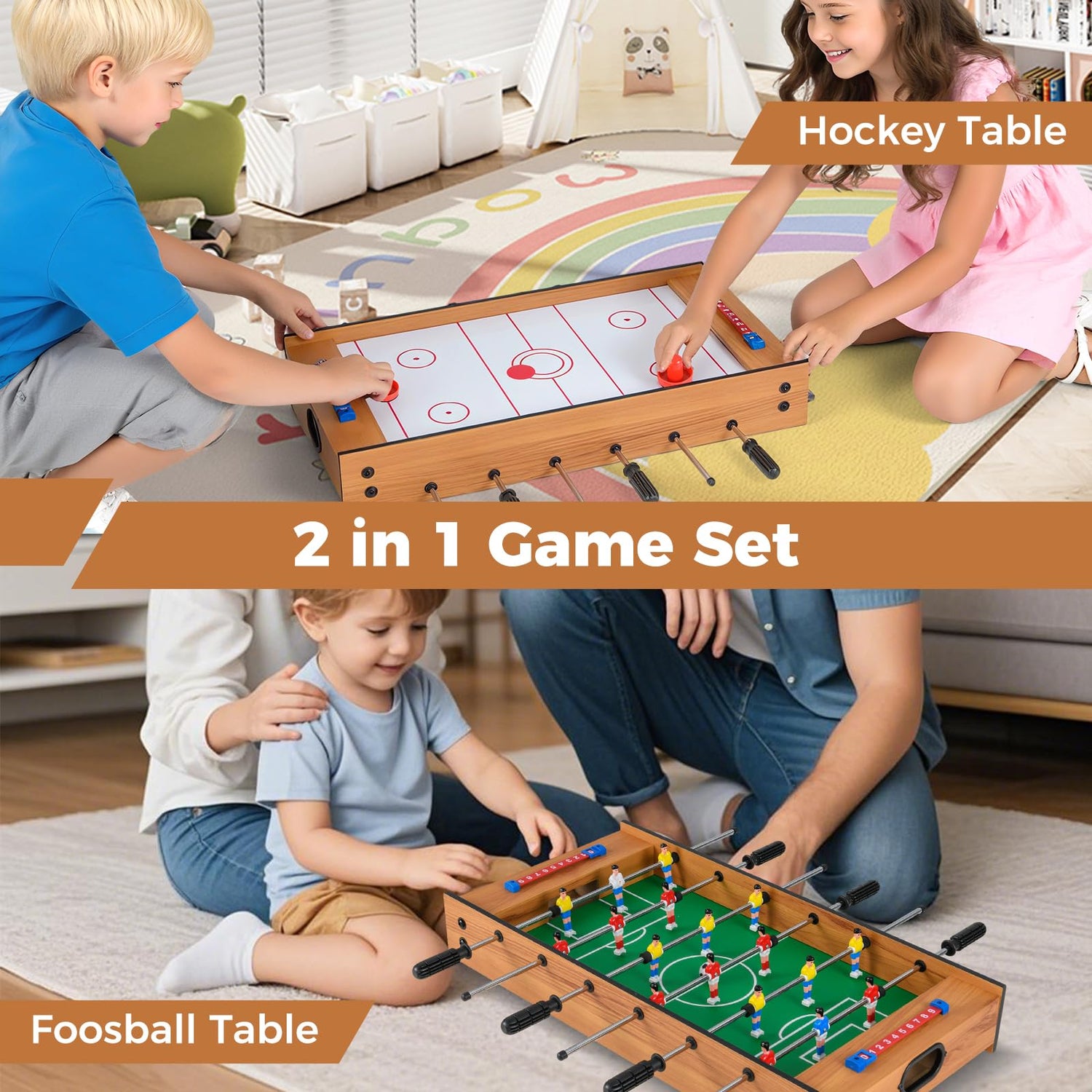 GYMAX 2 in 1 Multi Game Table Tabletop Foosball Table & Hockey