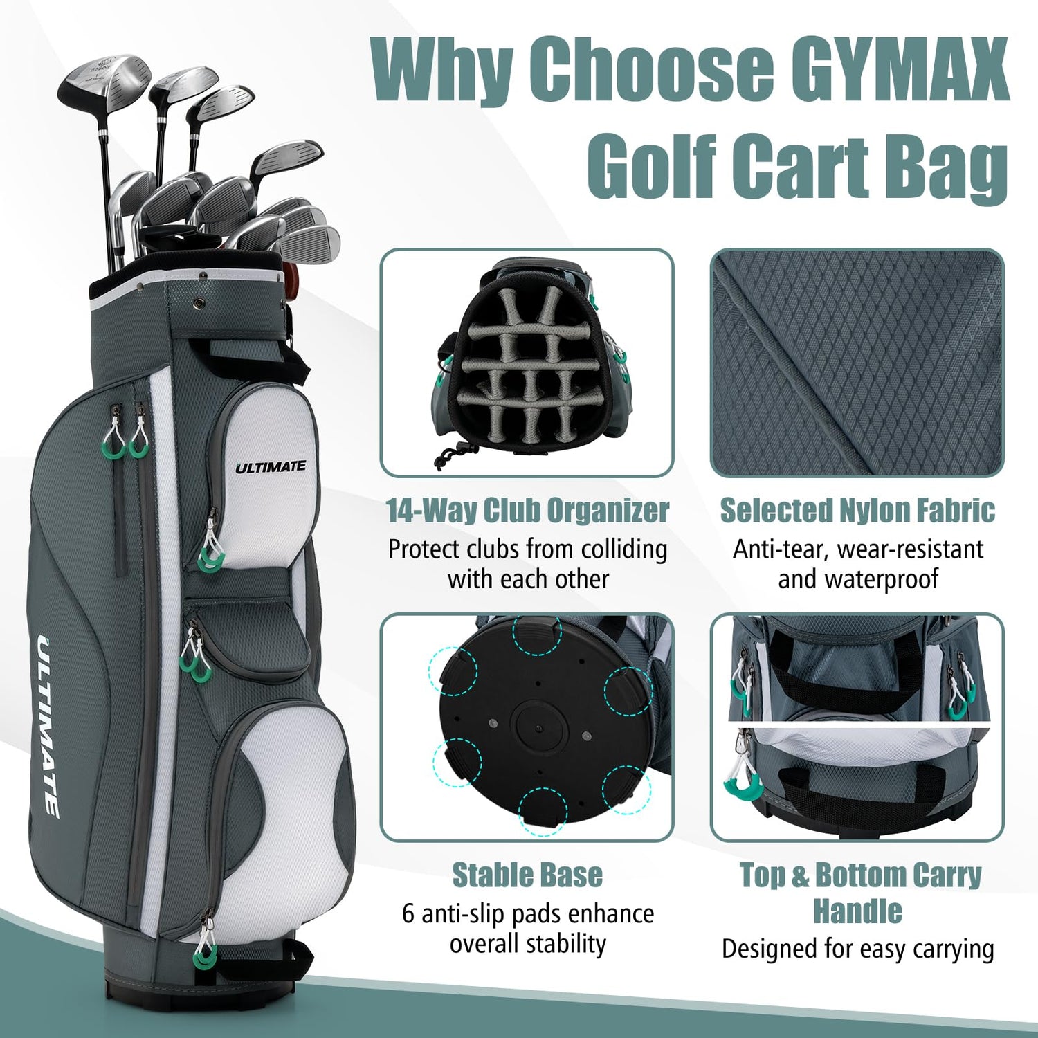 GYMAX Golf Bag, 14 Way Golf Club Bags with Rain Hood, 7 Zippered Pockets, Beverage Cooler & Dual Straps