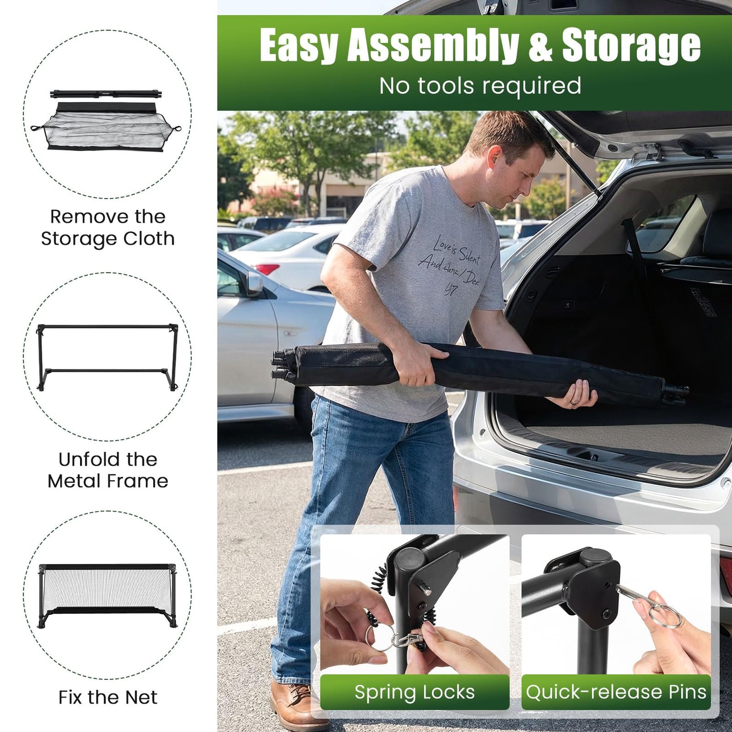 GYMAX Soccer Goal Foldable Portable Soccer Training Net with Metal Frame