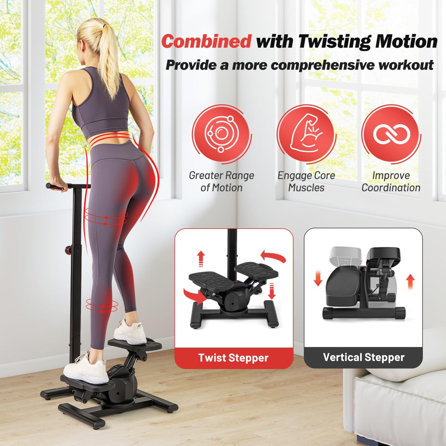 GYMAX Exercise Stepper with Handle Bar 330 LBS Twist Stepper