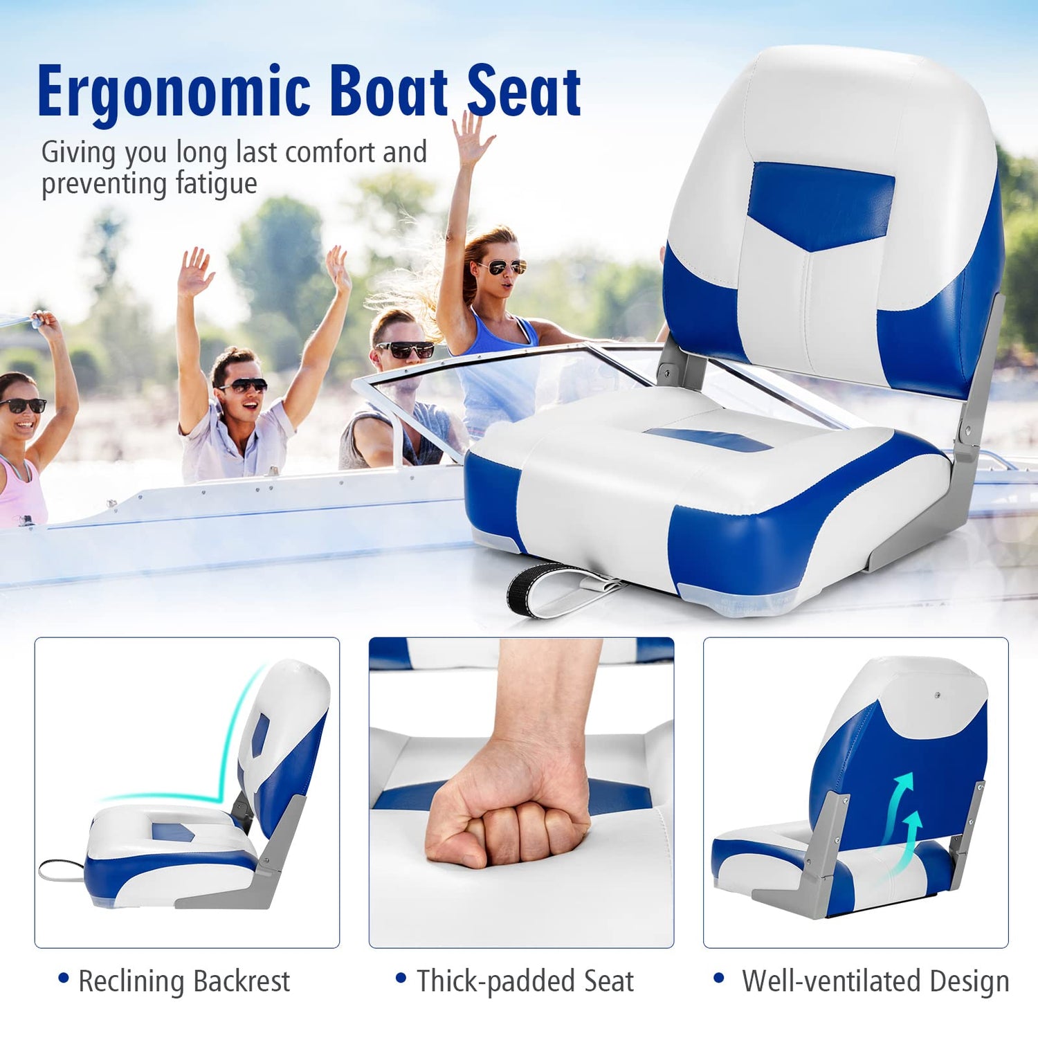 GYMAX Boat Seats, 2 Pack Folding Low Back Boat Seats with Stainless Steel Screw Included