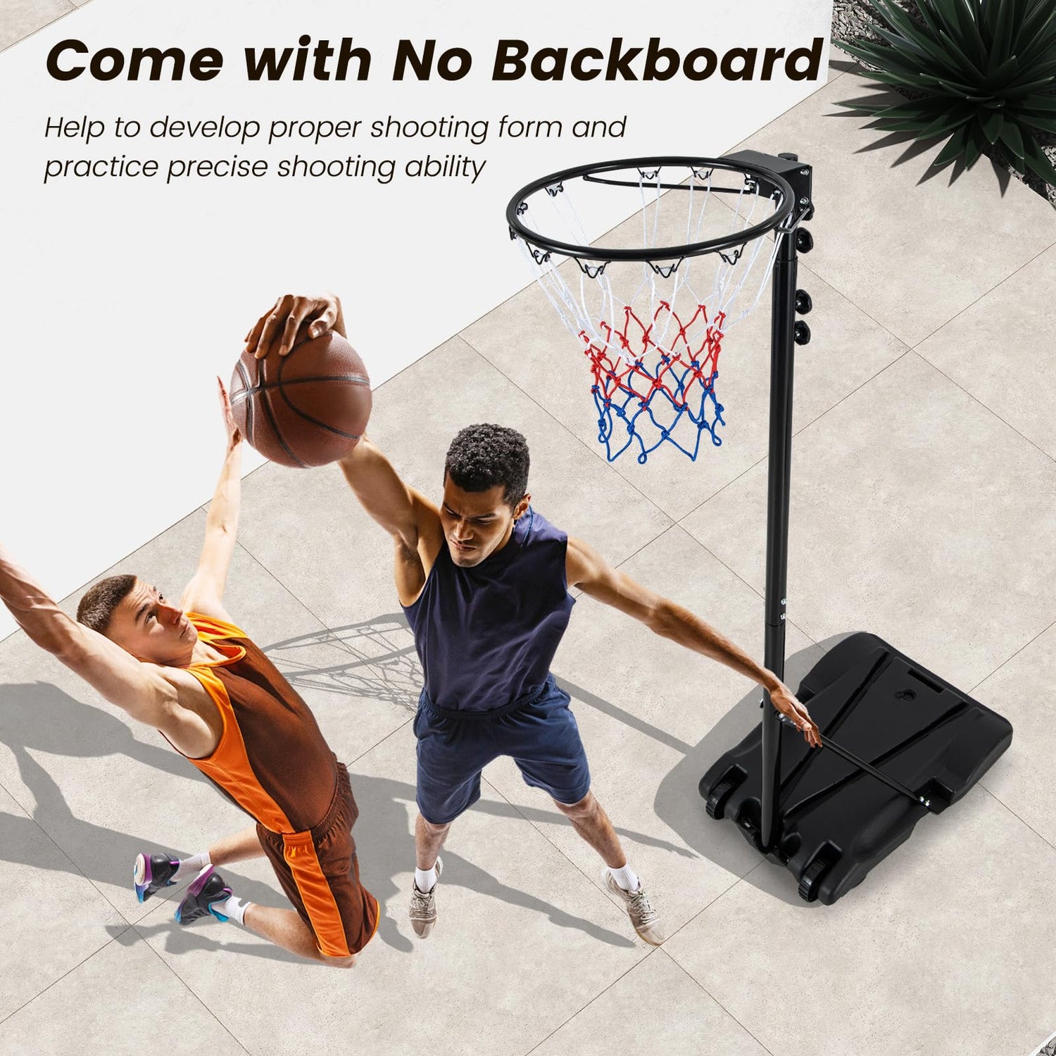 GYMAX Basketball Hoop Without Backboard, 8.5-10 FT Adjustable Basketball Goal w/Weather Resistant Net