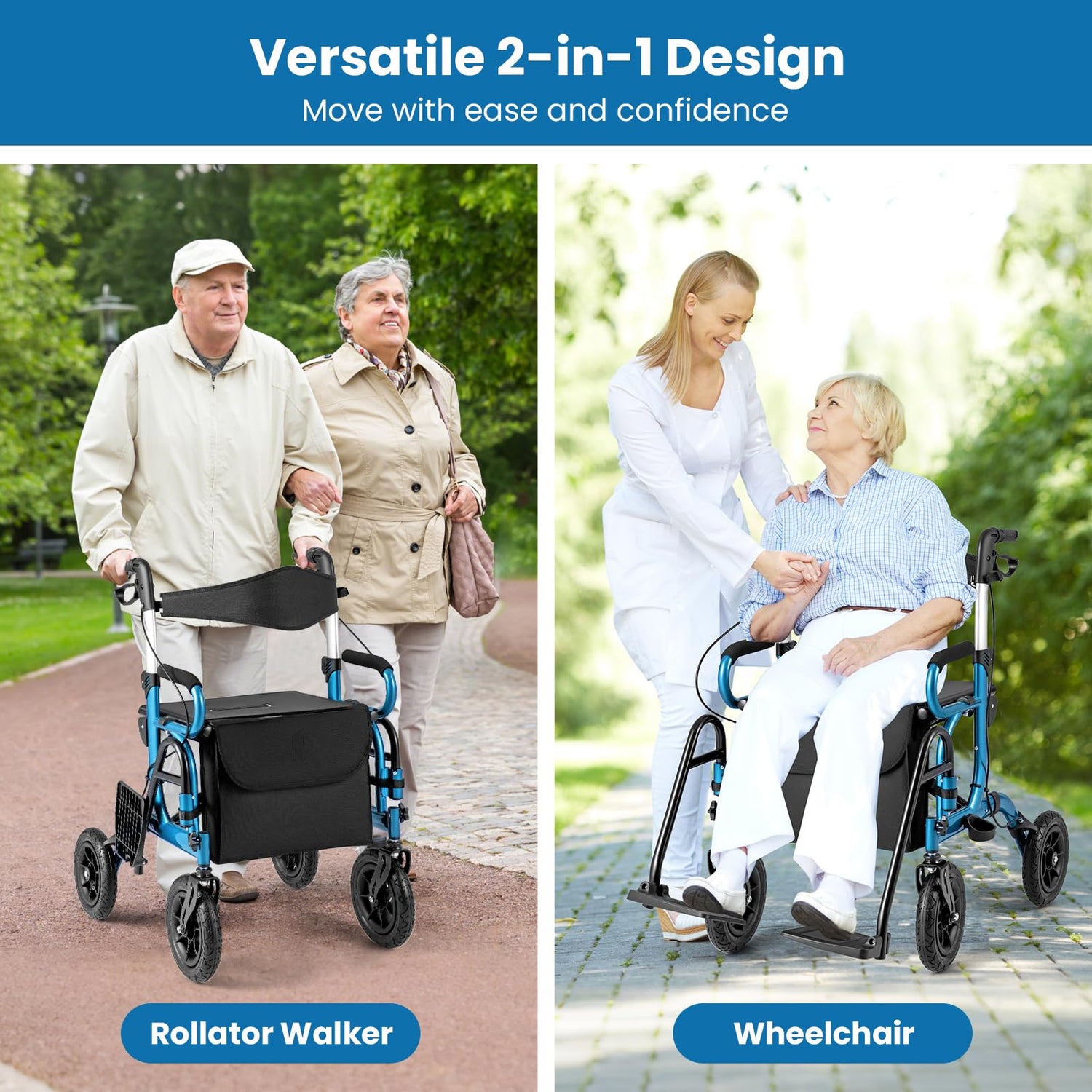 GYMAX Walkers for Seniors Folding Rolling Walker with 8" Wheel