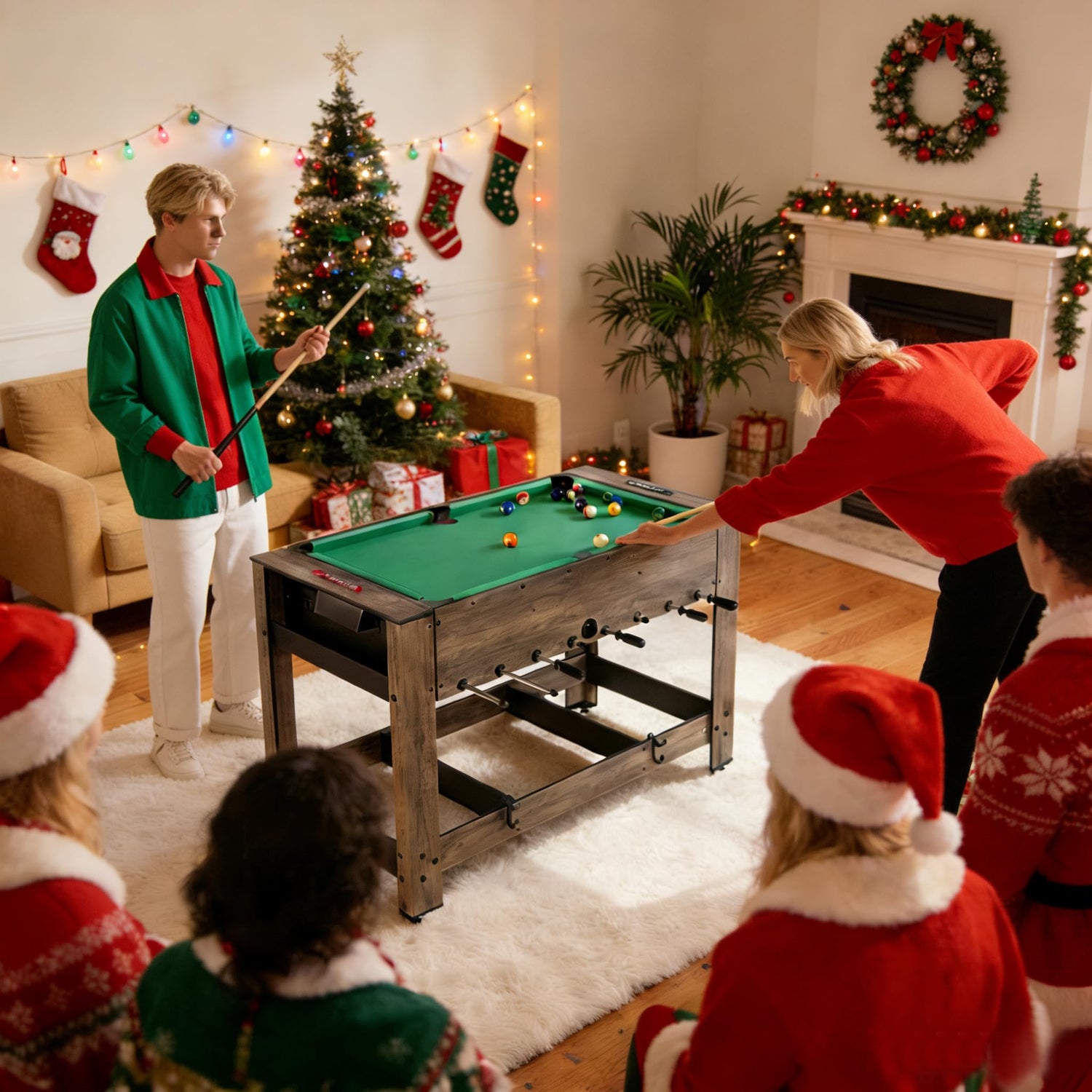 GYMAX 48 Inch Foosball & Billiards 2 in 1 Swivel Combo Game Table with 2 Balls