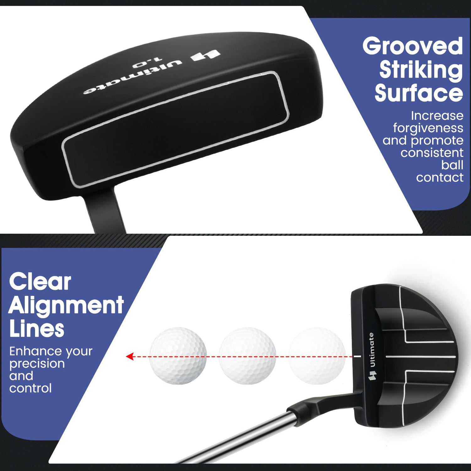 GYMAX Putter with Headcover, 35” Mallet Golf Putter with Alignment Lines