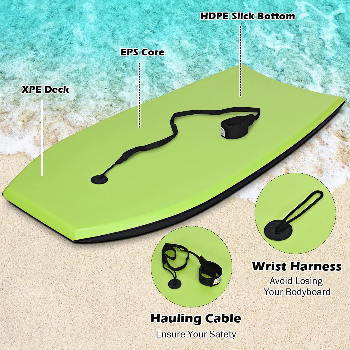 GYMAX 33"/37"/41" Body Board with EPS Foam Core Boogie Boards for Beach