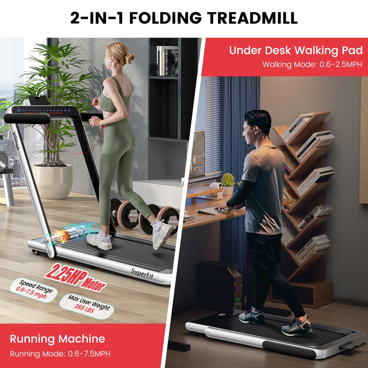GYMAX Walking Pad, Dual LED Display Free Installation Running Machine w/Smart App/Remote Control & Bluetooth Speaker