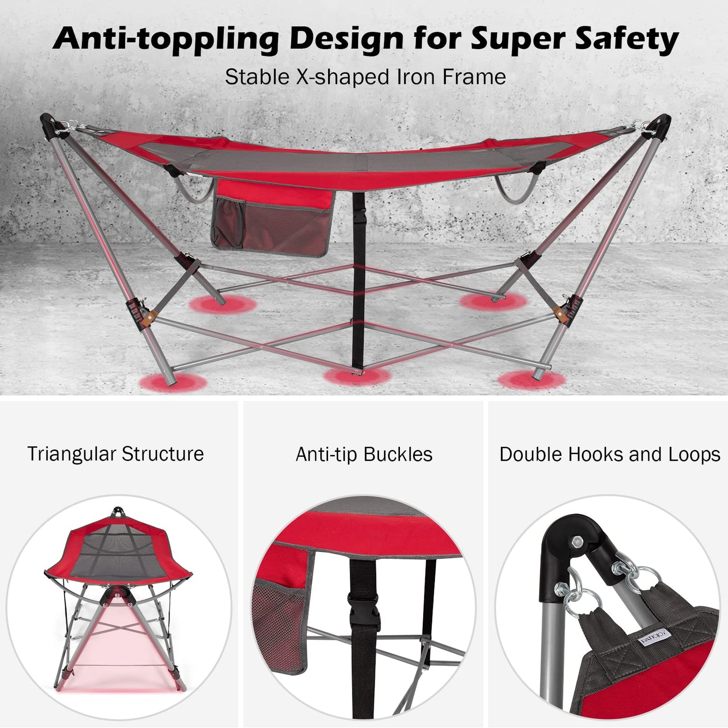 GYMAX Hammock with Stand Included, Camping Hammock with Carrying Bag & Storage Pocket