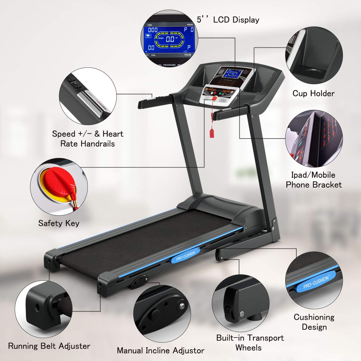 GYMAX Electric Folding Cardio Exercise Treadmill Fitness Jogging Running Machine Treadmill w/Manual Incline